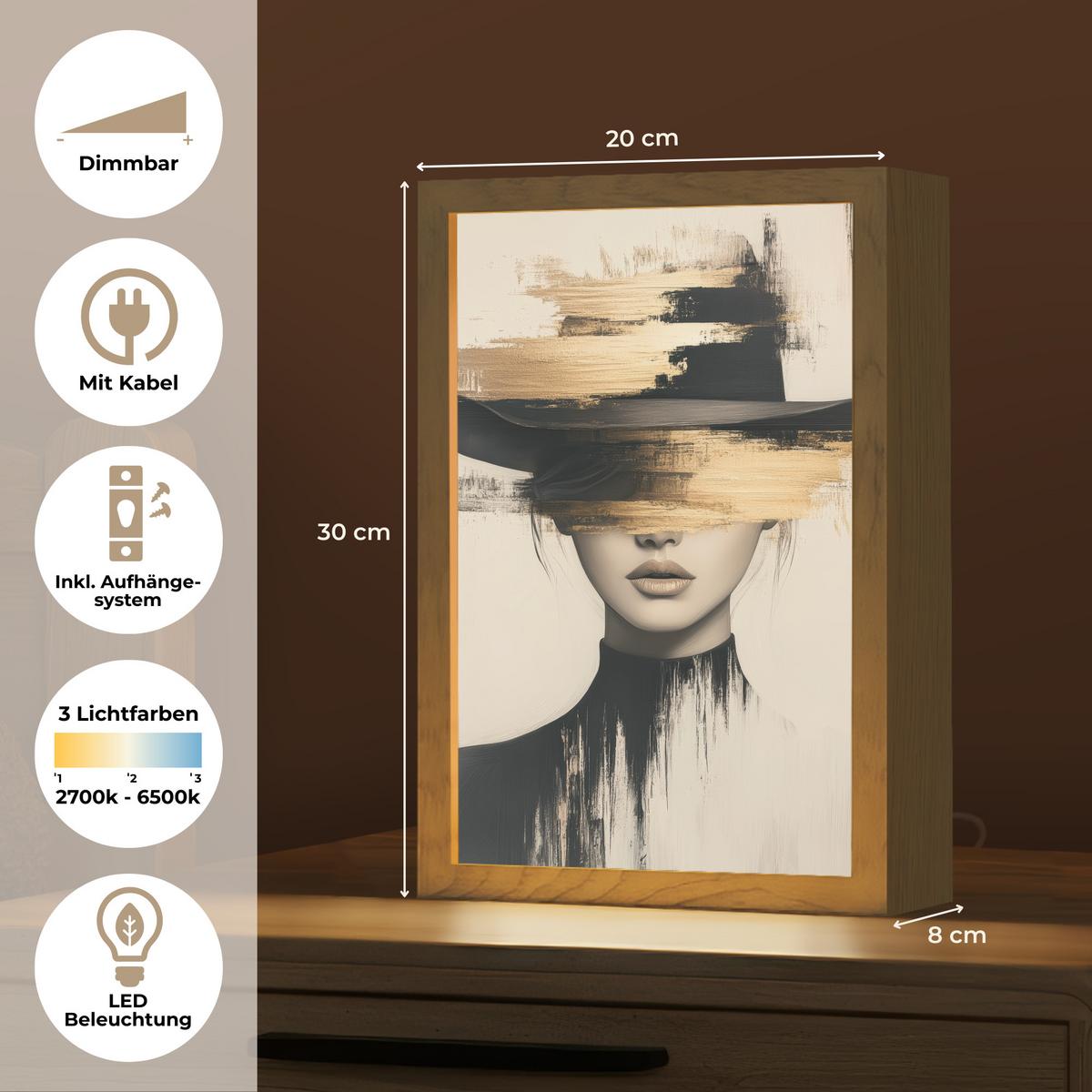 TISCHLEUCHTE Frau - Hut - Farbe 20x30 cm - Braun, Holzwerkstoff (8/20/30cm) - OnlyWow