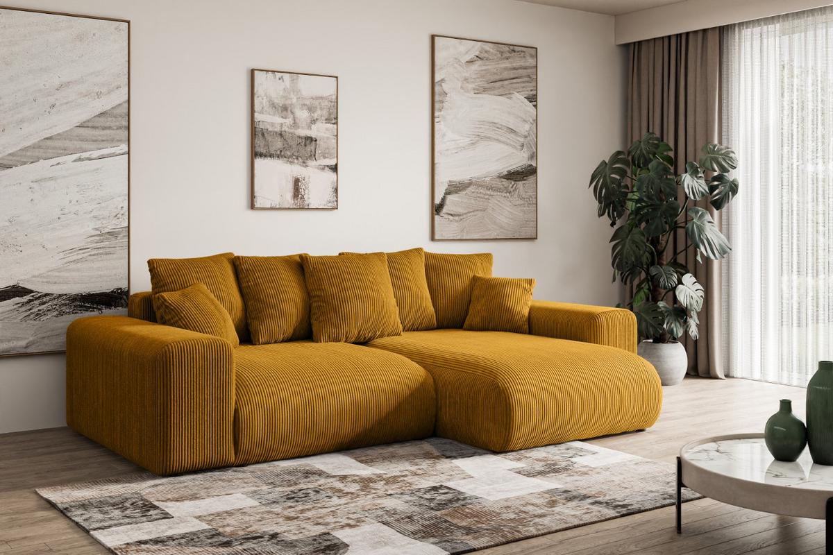 ECKSOFA Ottomane rechts ESKAR-L 266x176x72 Currygelb Cord - Currygelb/Schwarz, Holzwerkstoff/Kunststoff (176/266cm) - ALTDECOR