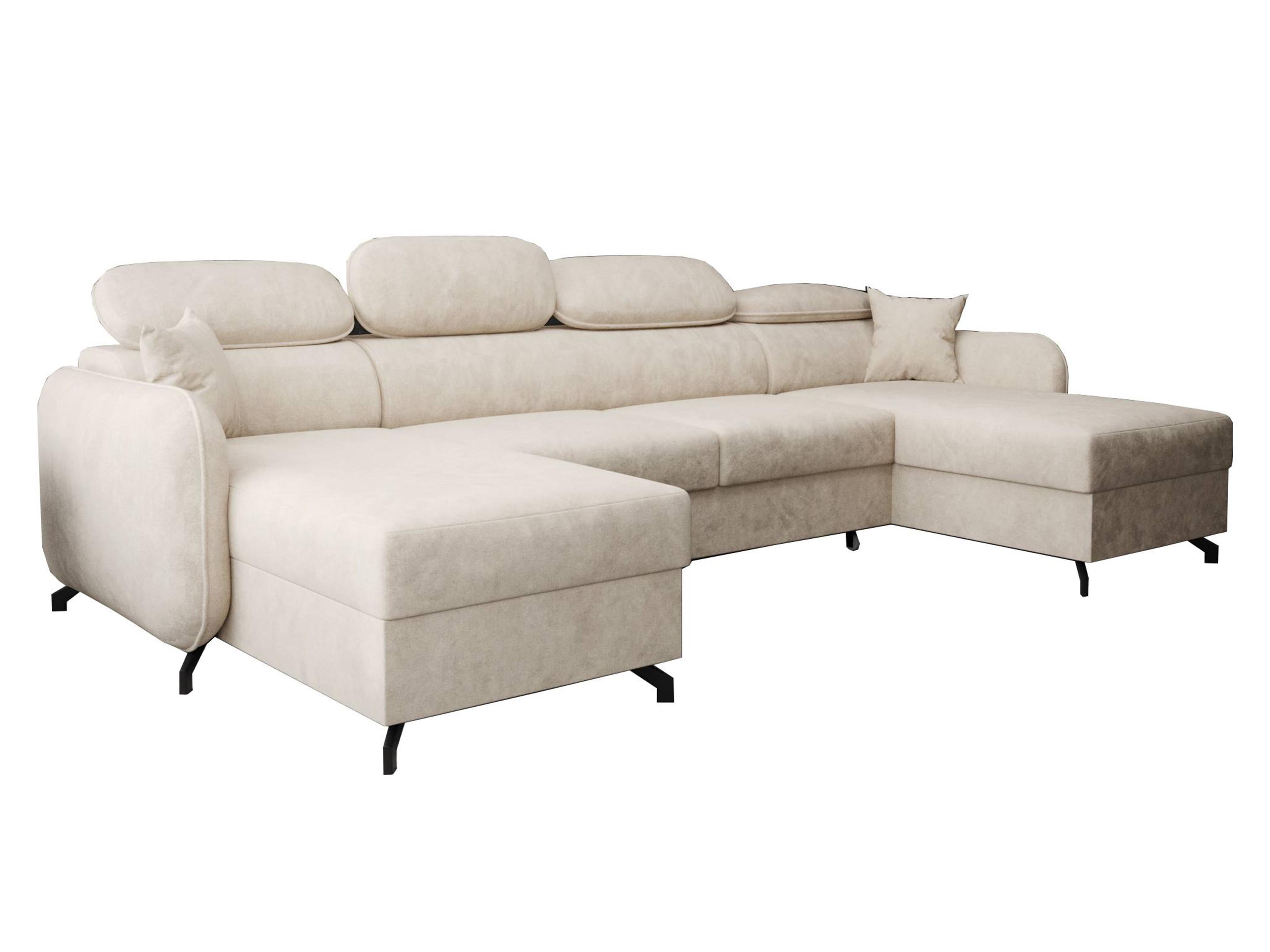 WOHNLANDSCHAFT Ribella 5 Creme 345/180/100 cm mit Schlaffunktion - Beige/Schwarz, Textil/Metall (345/100/180cm) - AX Living