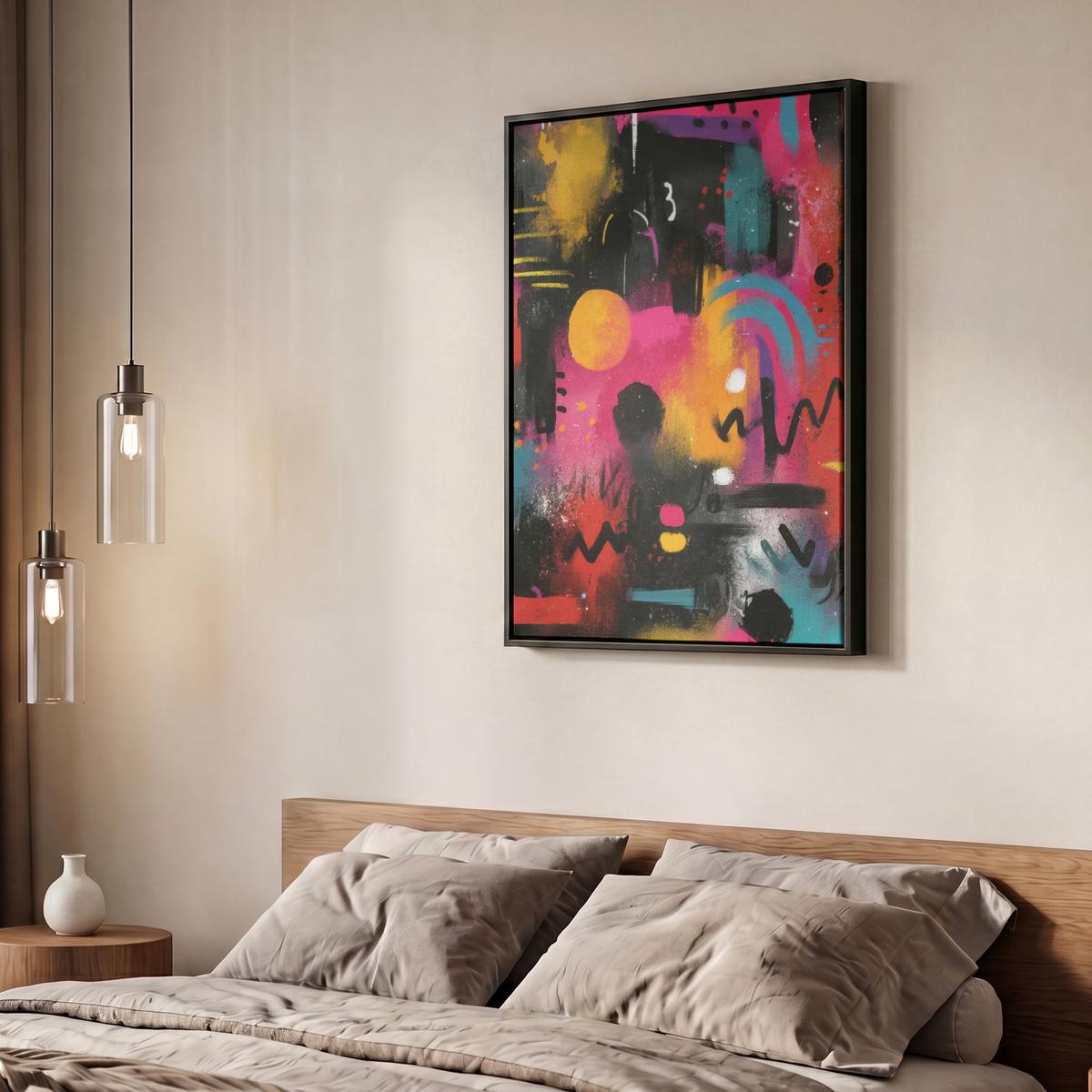 LEINWAND Bilder mit Rahmen - Farbflächen - Formen - Bunt - Abstrakt - 60x80 - Pink, Textil (60/80cm) - MuchoWow
