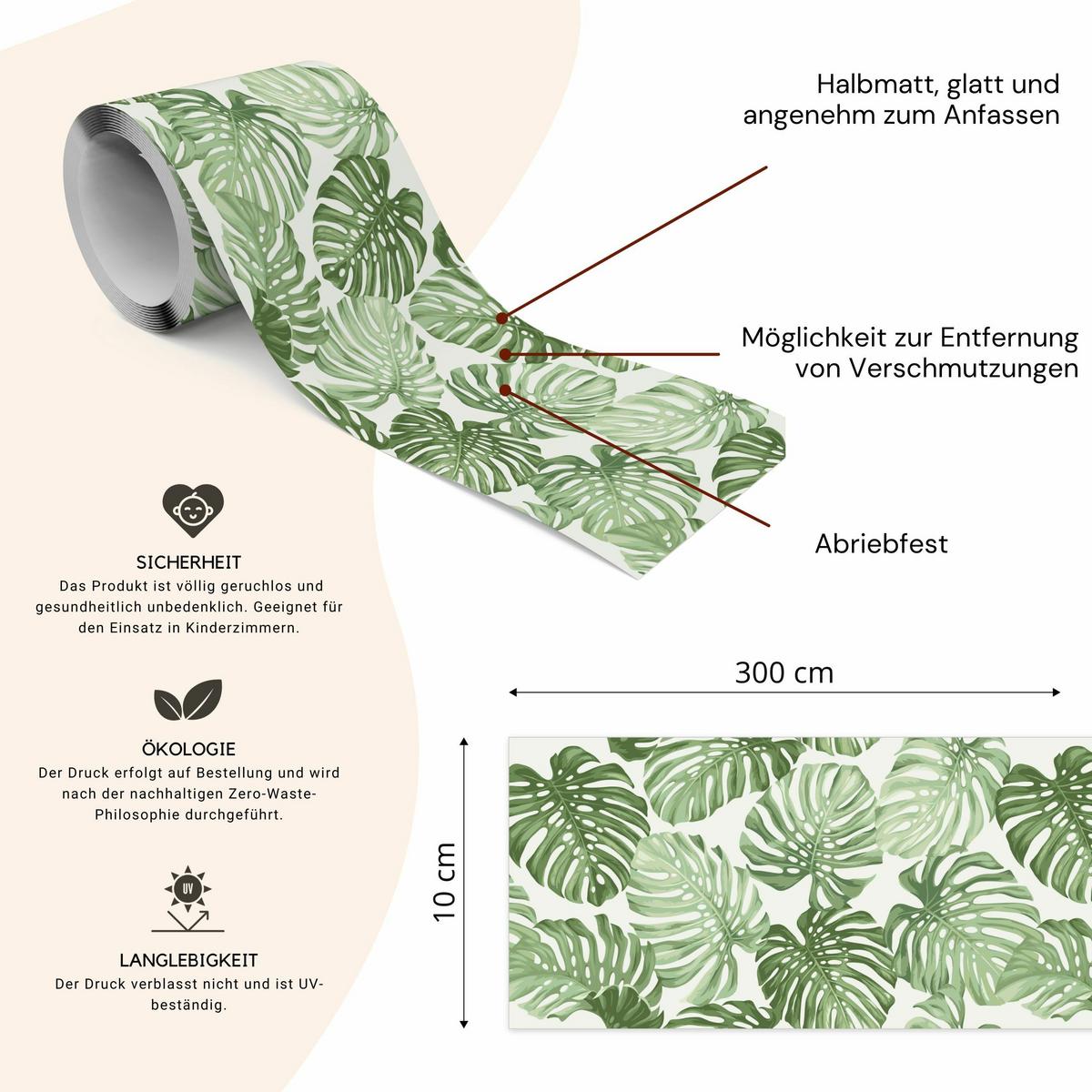 TAPETENBORDÜRE selbstklebend Monstera Blätter Pflanzen - Weiß/Grün, Papier (10/300/300cm) - Muralo