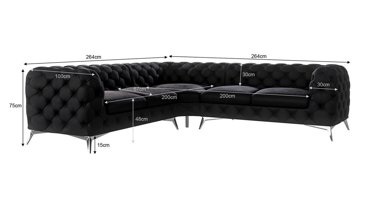 ECKSOFA Chesterfield Laura Schwarz Samt - Silberfarben/Schwarz, Holz/Textil (264/264cm) - S-Style Möbel