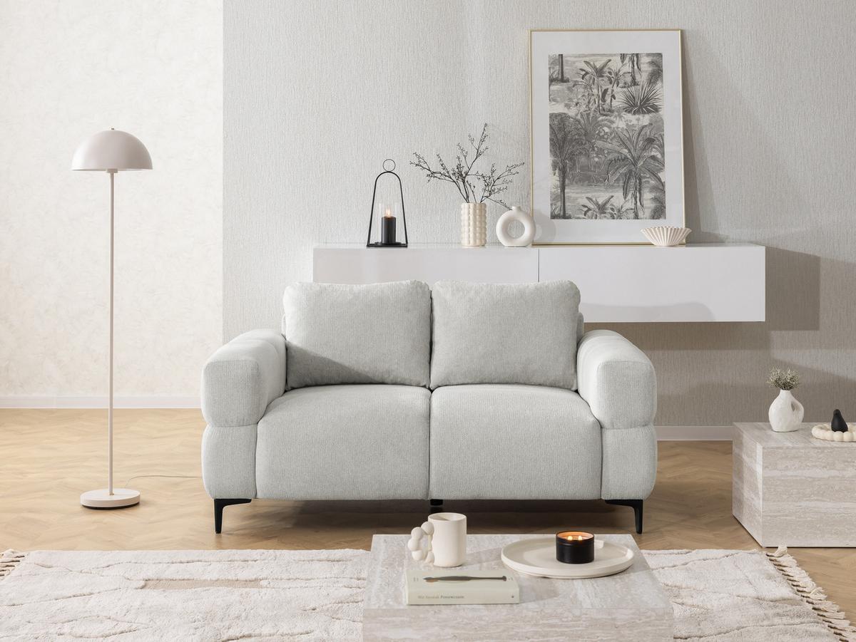 2-SITZER-SOFA Cardea in Bubble-Optik aus weichem Hellgrau Strukturstoff mit hohem Sitzkomfort - Hellgrau/Schwarz, Holz/Textil (154/80/97cm) - S-Style Möbel