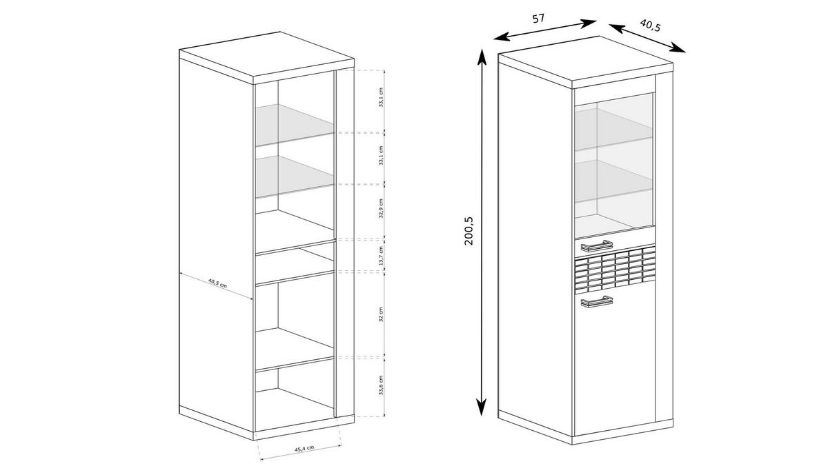 VITRINE YASUO 200,5 / 57 cm in Eichefarben - Eichefarben, Holzwerkstoff (57/200.5/40.5cm) - MASSENO