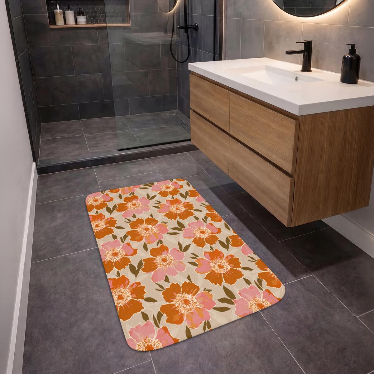 BADEMATTE Blumen - Motiv - Retro 60x90 cm - Multicolor, Textil (60/90cm) - OnlyWow