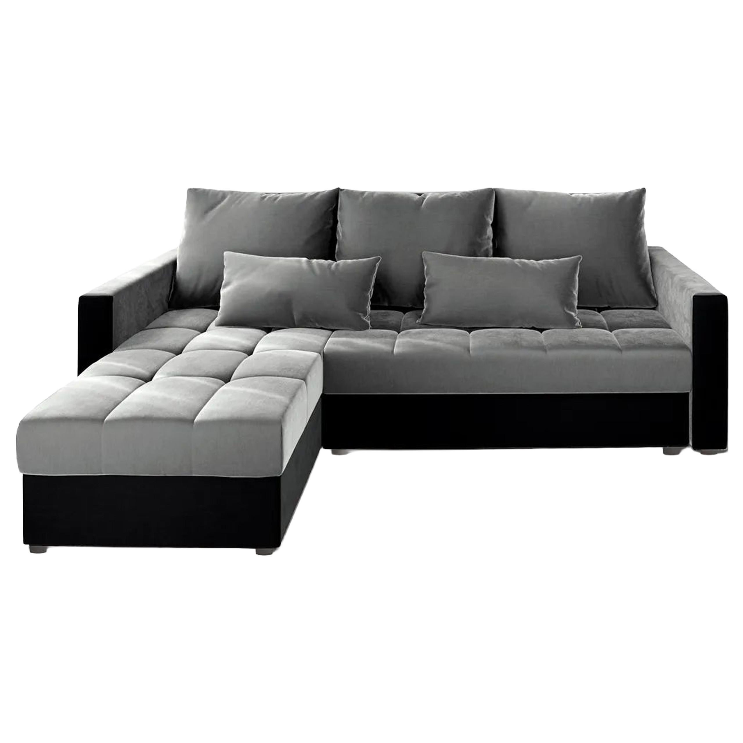 ECKSOFA KOS PIK Hellgrau Plüsch-Stoff mit Schlaffunktion - Anthrazit/Hellgrau, Holz/Kunststoff (220/140cm) - MASSENO