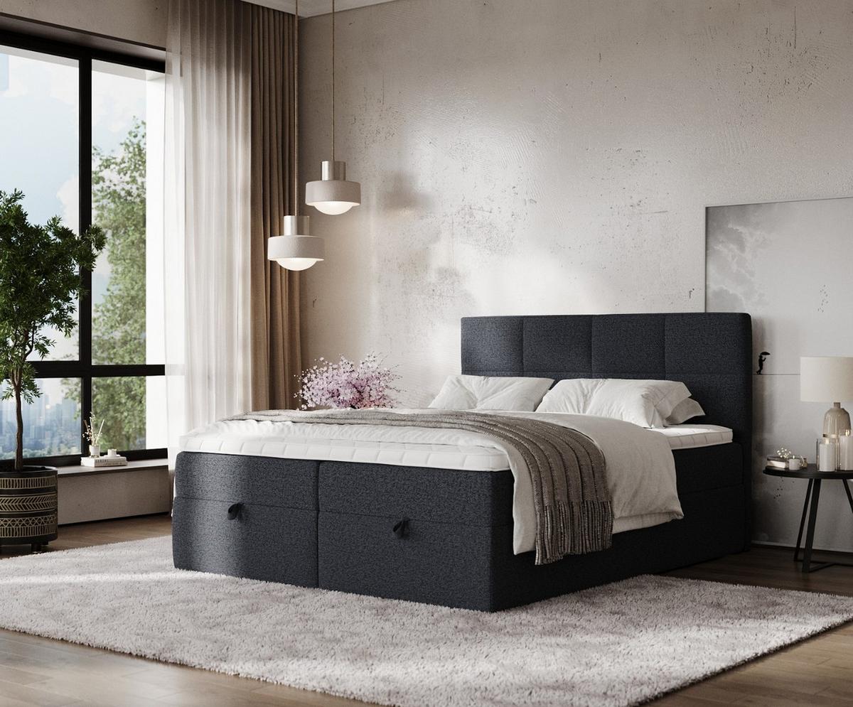 BOXBETT Velto 160/200 cm Anthrazit im Riva Stoff - Anthrazit/Schwarz, Holz/Holzwerkstoff (160/200cm) - AltaBeds