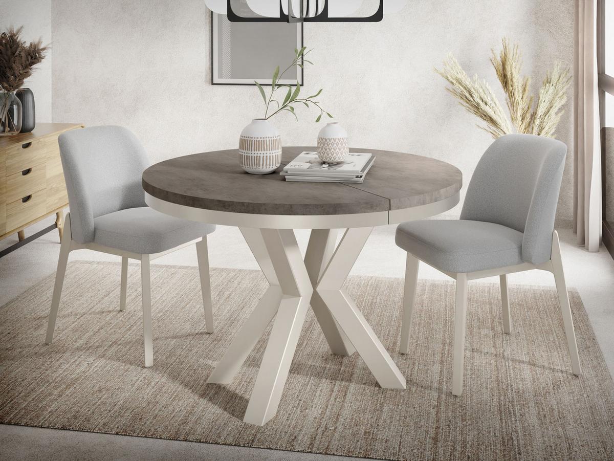 ESSTISCH Clara Grau-Beige runder ausziehbarer, Dunkelgrauer Chicago Beton 120-200/120/76 cm - Greige/Dunkelgrau, Holzwerkstoff/Metall (120/196/76cm) - WFL GROUP