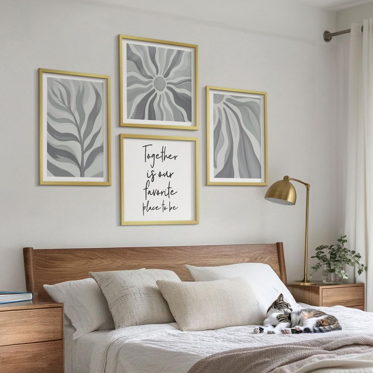 BILDER SET 4er Set - 50x50 cm & 40x60 cm Goldrahmen - Illustrationen mit floralen Pastellmustern - Goldfarben, Kunststoff (50/50cm) - TULUP