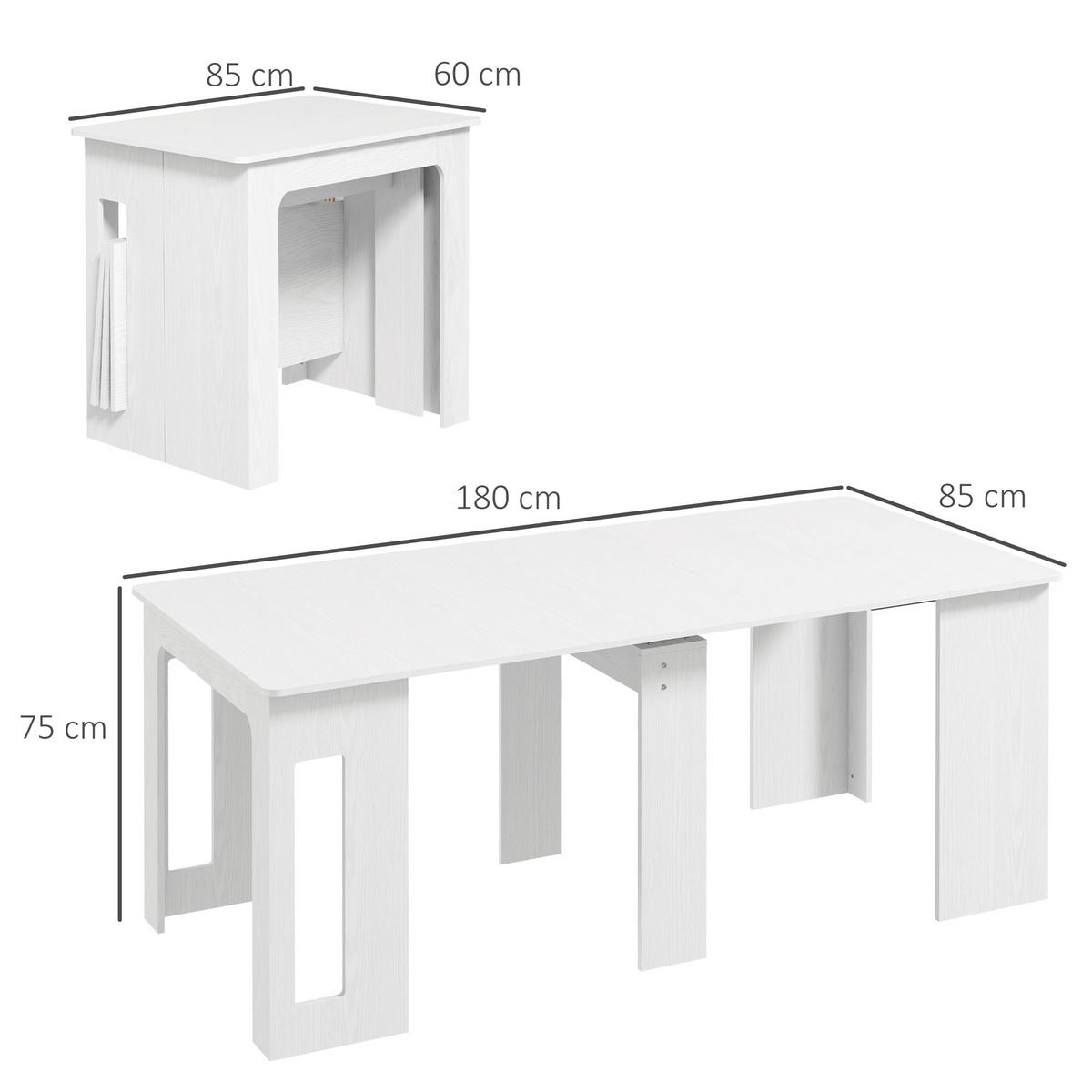 ESSTISCH Ausziehbar Küchentisch Esszimmertisch für bis 6 Personen 60-180x85 cm - Weiß, Holzwerkstoff (180/85/75cm) - HOMCOM