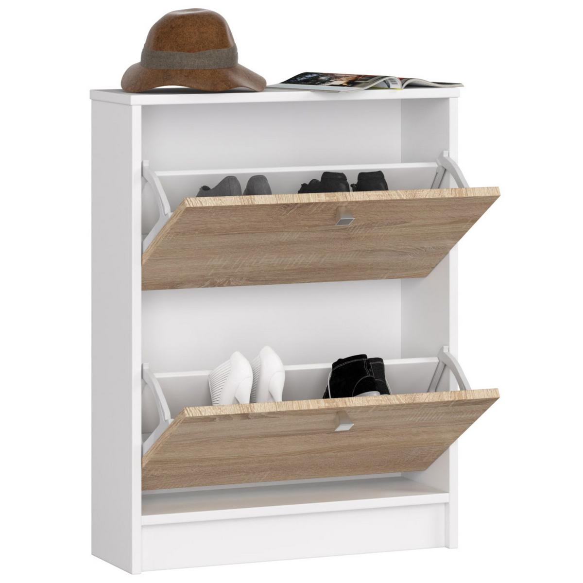 SCHUHSCHRANK Weiß, Eiche Sonoma 80/60/20 - Weiß/Sonoma Eiche, Holzwerkstoff (60/80/20cm) - RAUMHIRSCH FURNITURE