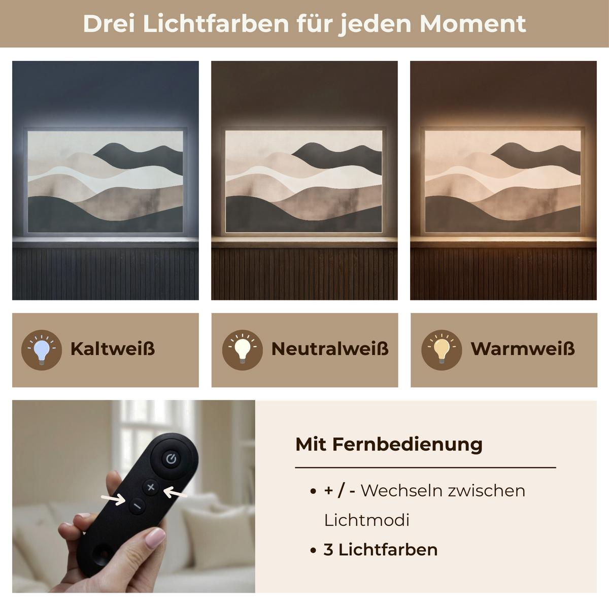 WANDLEUCHTE MIT AKKU Abstrakt - Landschaft - Wellen - Cremefarben 60x40 cm - Graubraun, Holzwerkstoff (60/40/8cm) - OnlyWow