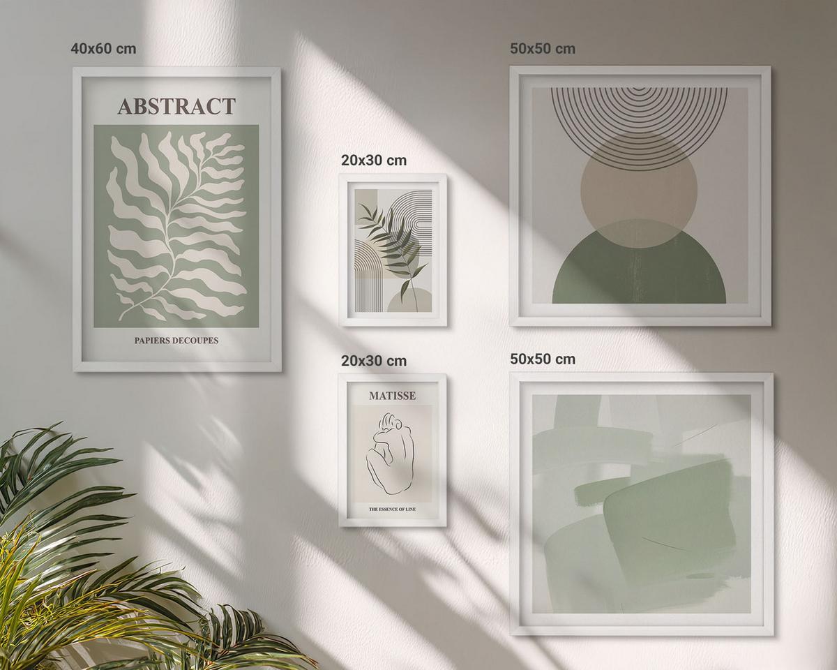 BILDER SET 5er Set - 50x50 cm & 20x30 cm & 40x60 cm Weißer Rahmen - Botanische Boho-Abstraktionen - Weiß, Kunststoff (40/60cm) - TULUP