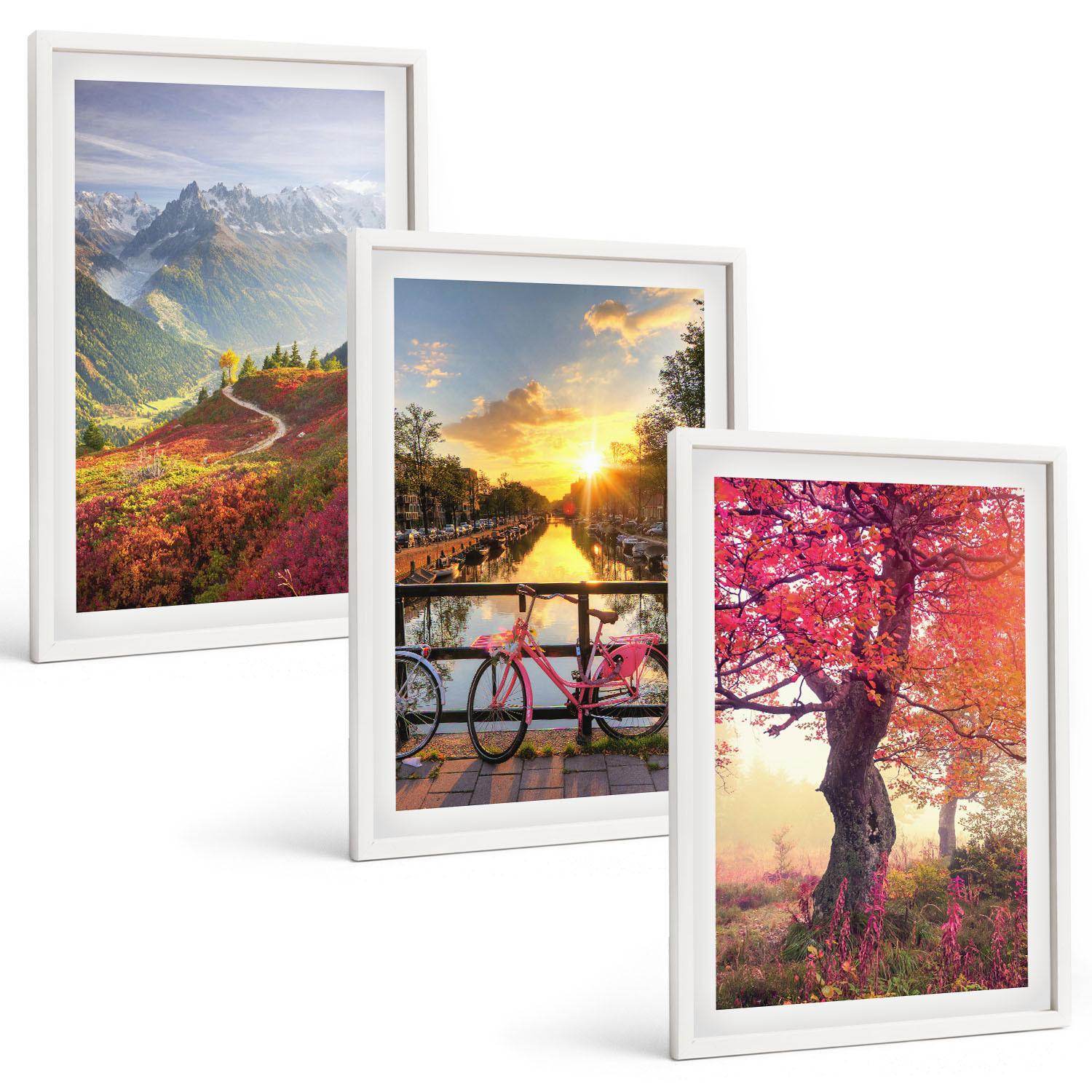 BILDER SET 3er Set - 40x60 cm Weißer Rahmen - Berglandschaften mit dem Fahrrad - Weiß, Kunststoff (40/60cm) - TULUP