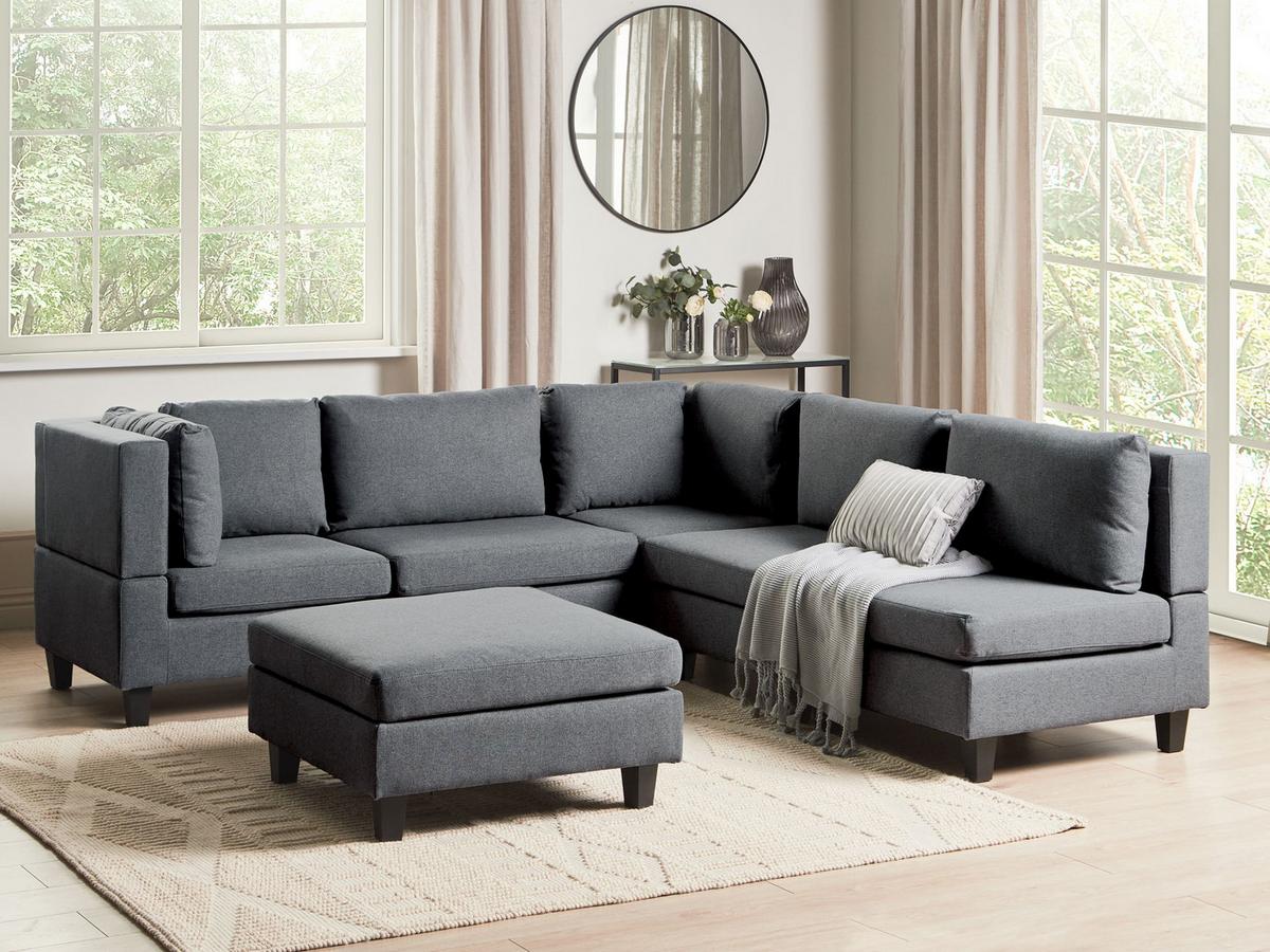 ECKFSOFA Modul 5-Sitzer rechtsseitig Dunkelgrau Stoff mit Ottomane Unstad - Dunkelgrau/Grau, Textil (228/228cm) - Beliani