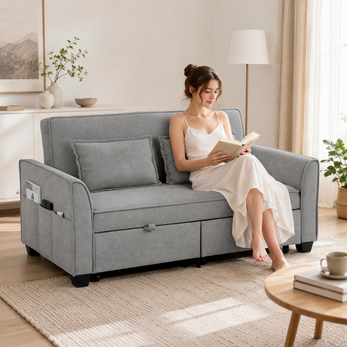 SCHLAFSOFA Polyester Grau - Grau, Kunststoff/Textil (89/85/167cm) - HOMCOM