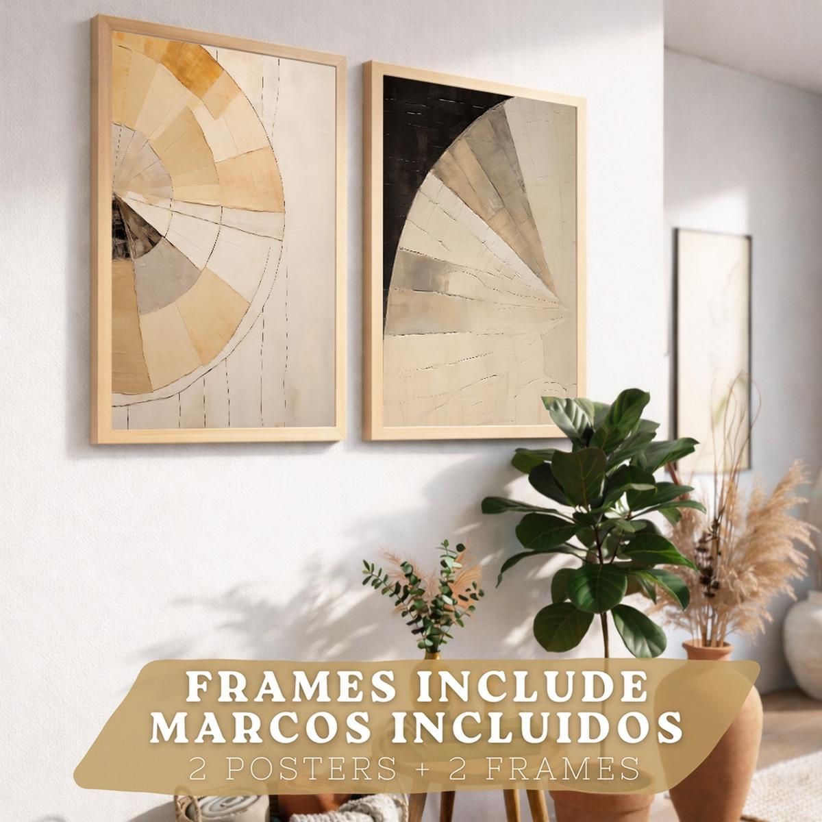 POSTER Set of 2 Abstract Wall Art Prints Modern Living Room Bedroom Kitchen Bathroom Decor Leichter Holzrahmen A4 - Beige, Papier (29.7/1/21cm) - Nacnic