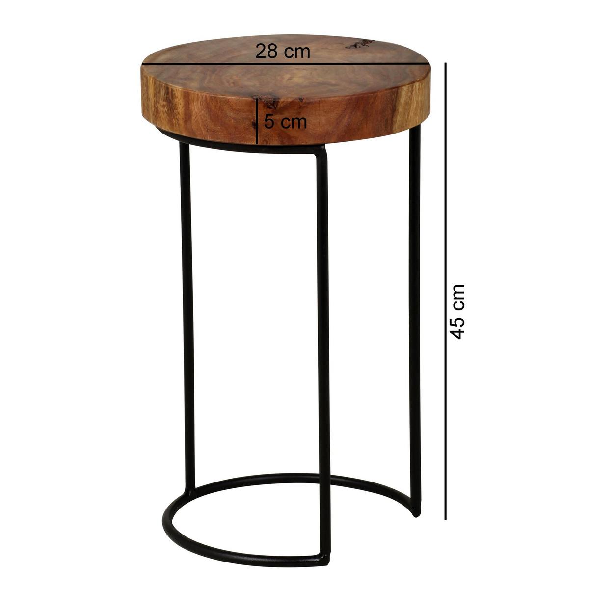 BEISTELLTISCH Massivholz Metallbeine Baumstammform Landhausstil AKOLA, Dunkelbraun 28x28x45 cm - Schwarz/Braun, Holz/Metall (28/28/45cm) - KADIMA DESIGN