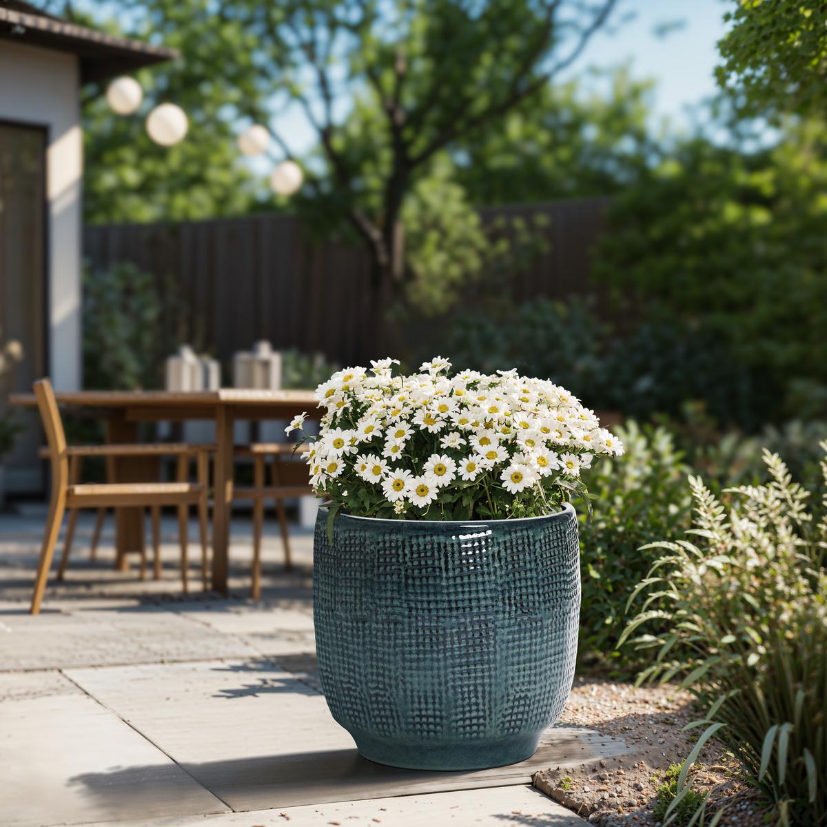 BLUMENTOPF Keramik Graugrün 30x28cm - Dunkelgrün, Keramik (29cm) - Hometopia