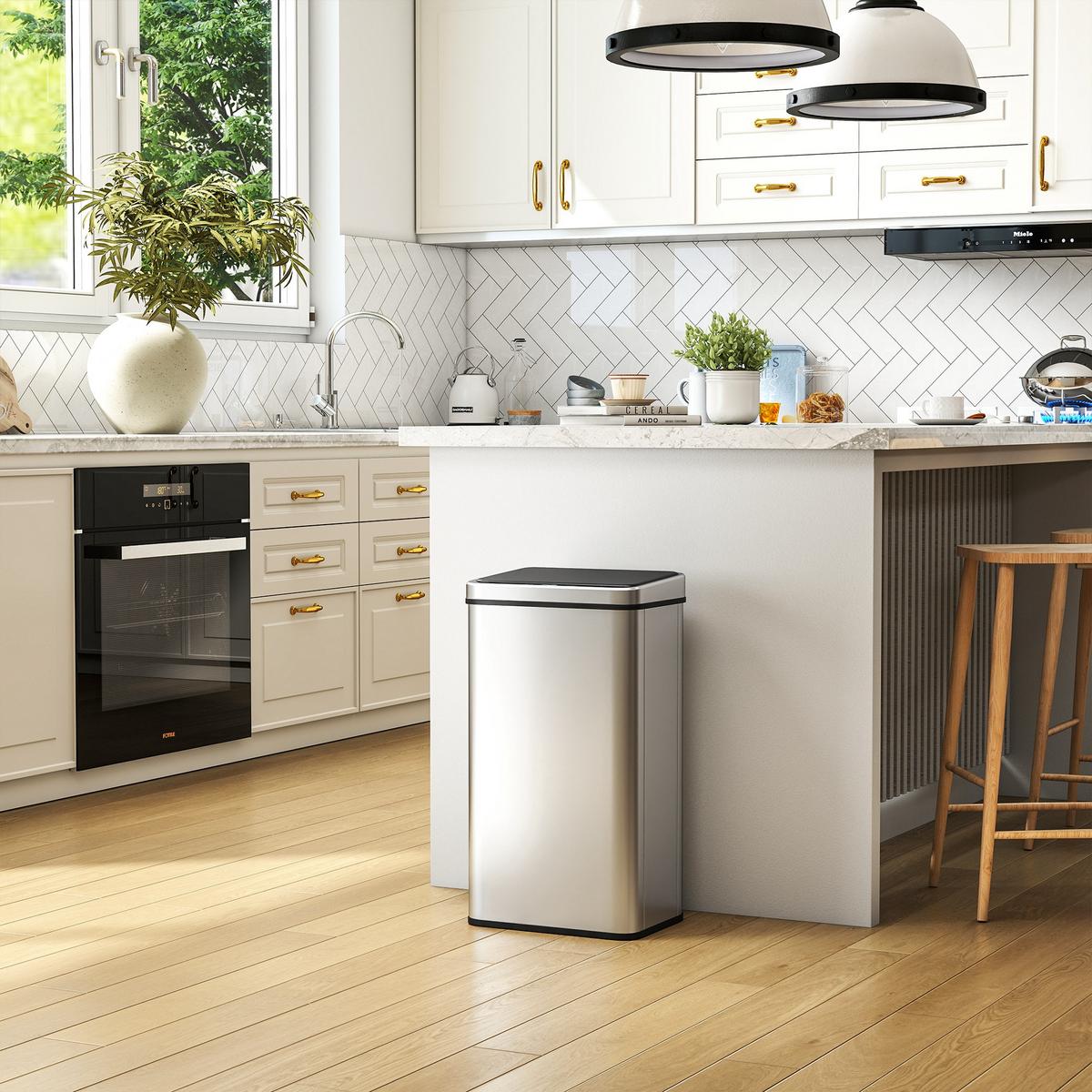 ELEKTRISCHER MÜLLEIMER 50l aus ABS 430 Edelstahl Silber - Silberfarben, Metall (26/67/35.5cm) - HOMCOM