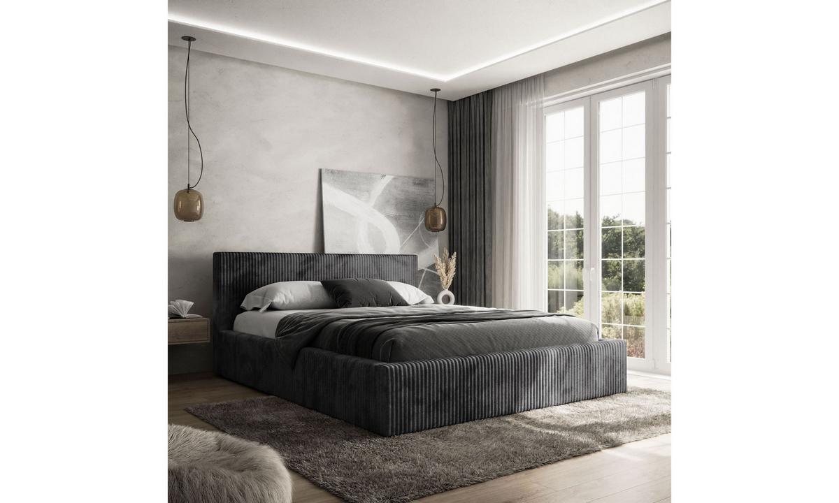 POLSTERBETT TILIA 180x200 cm Tilia 100, 34 Holzlatten, Kopfteil 95 cm - Schwarz, Textil (180/200cm) - Lookway