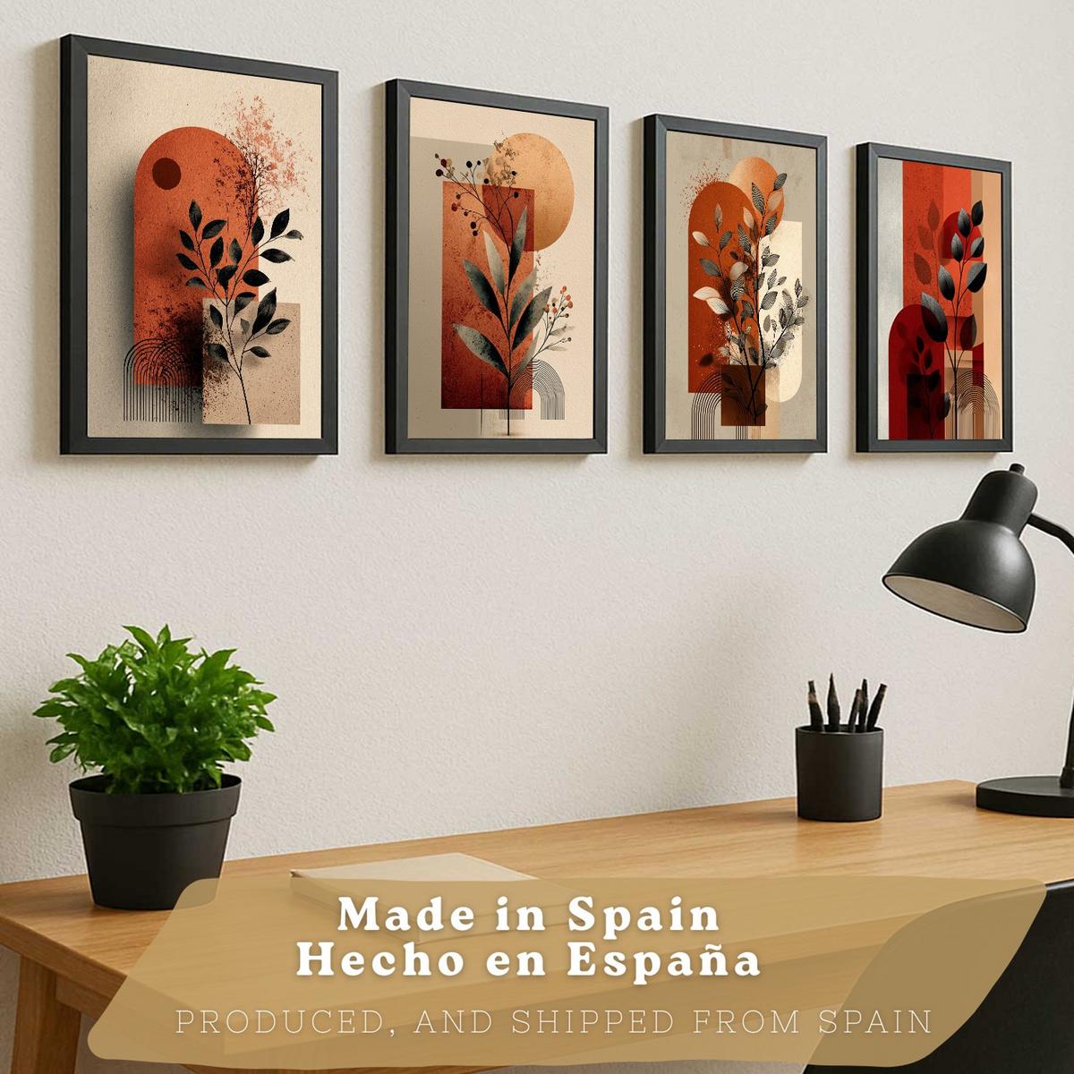 POSTER 4er Kunstdruck-Set Wandbilder Blumen Abstrakt Rot Orange modern Wohnzimmer Deko, Schlafzimmer, Küche, Badezimmer Rahmenlos A3 - Klar, Papier (29.7/1/42cm) - Nacnic