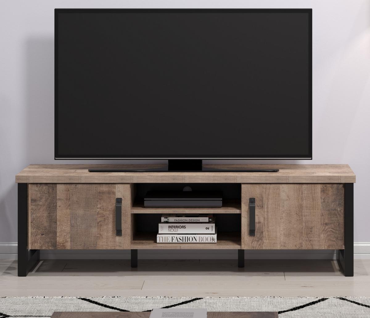 TV-LOWBOARD Eiche Tabak, schwarz 166 x 50 cm, TV-Unterteil mit 6 Fächern - Eichefarben/Schwarz, Holzwerkstoff/Kunststoff (166/50/45cm) - Top.Furn