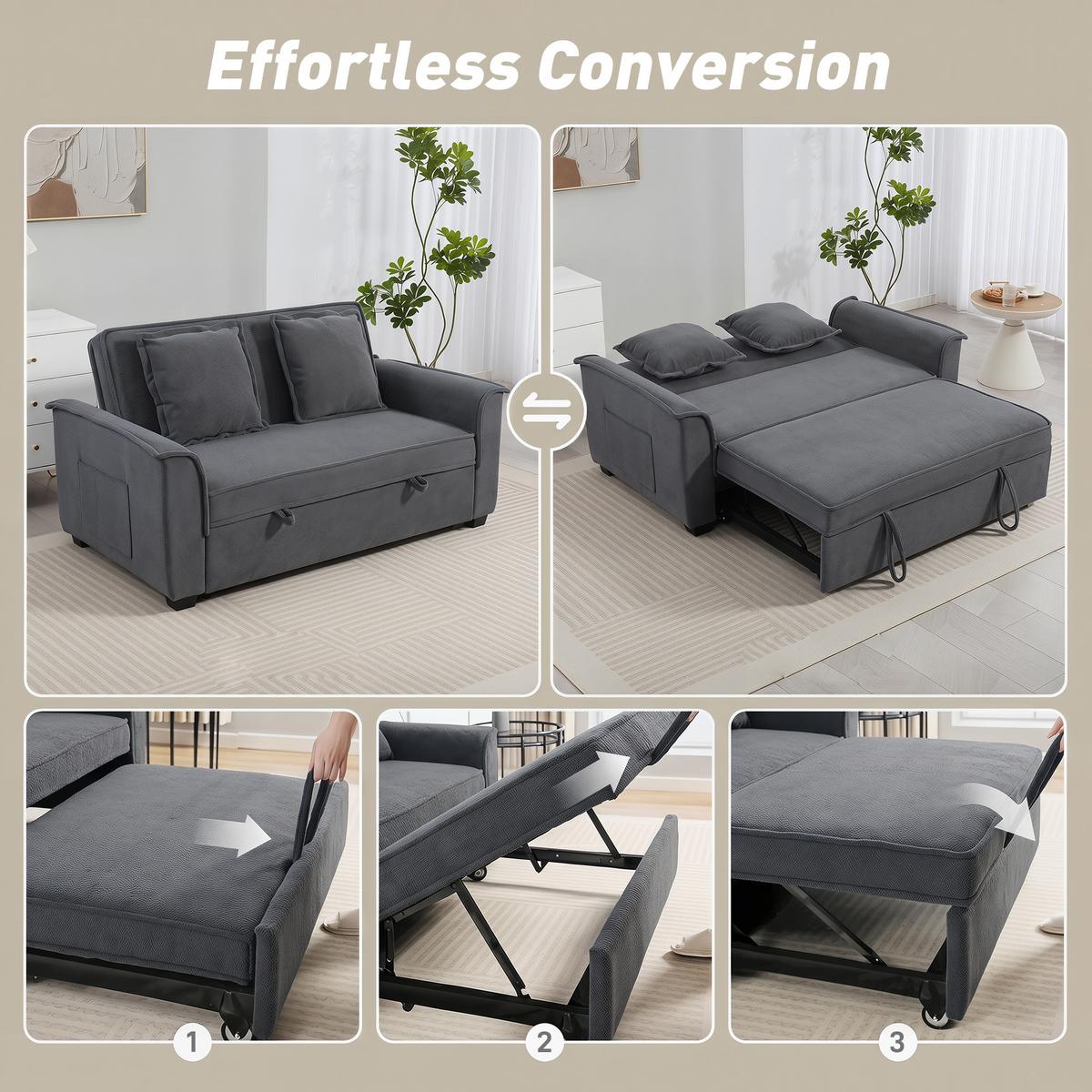 SCHLAFSOFA Polyester Dunkelgrau - Dunkelgrau/Schwarz, Holz/Kunststoff (85/86/168cm) - HOMCOM