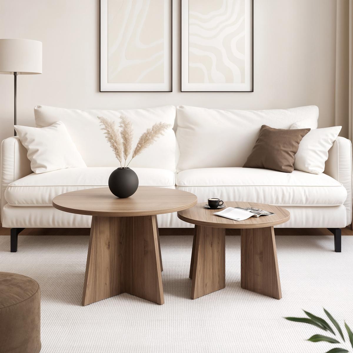 COUCHTISCH-SET BELLAGIO 75/58 cm runden, Nussbaum - Nussbaumfarben, Holzwerkstoff (75/75/47cm) - Idohome