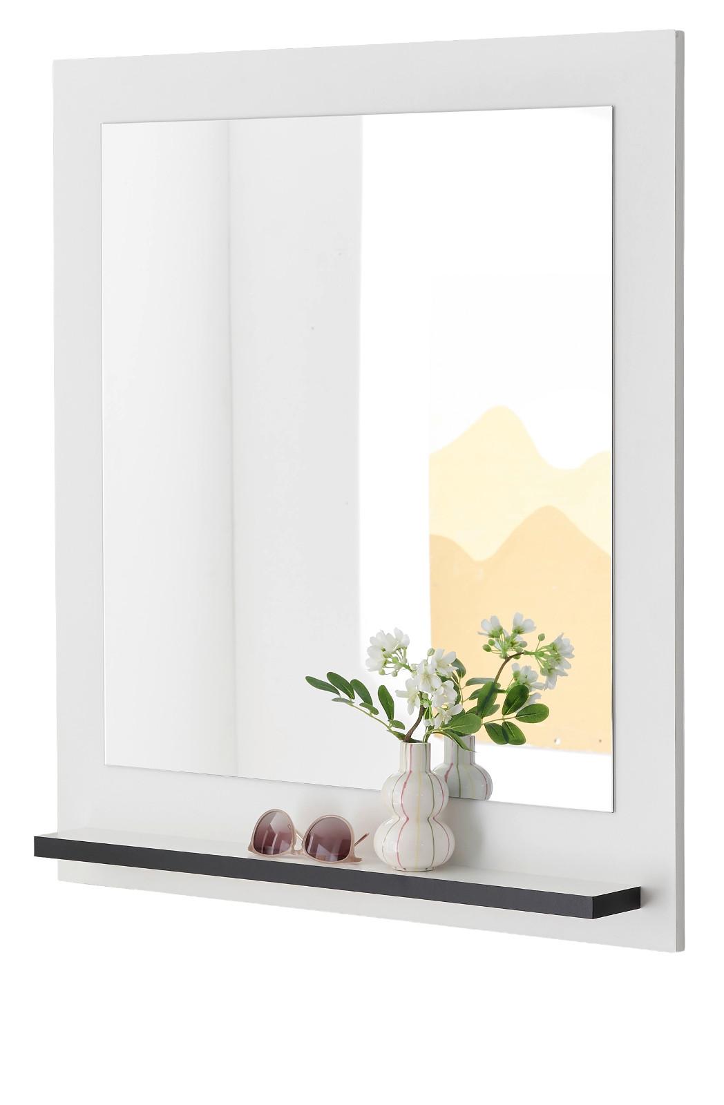 WANDSPIEGEL weiß 79 x 89 cm, Garderobenspiegel mit Ablage - Weiß Hochglanz, Glas/Holzwerkstoff (79/89/10cm) - Furn.Design