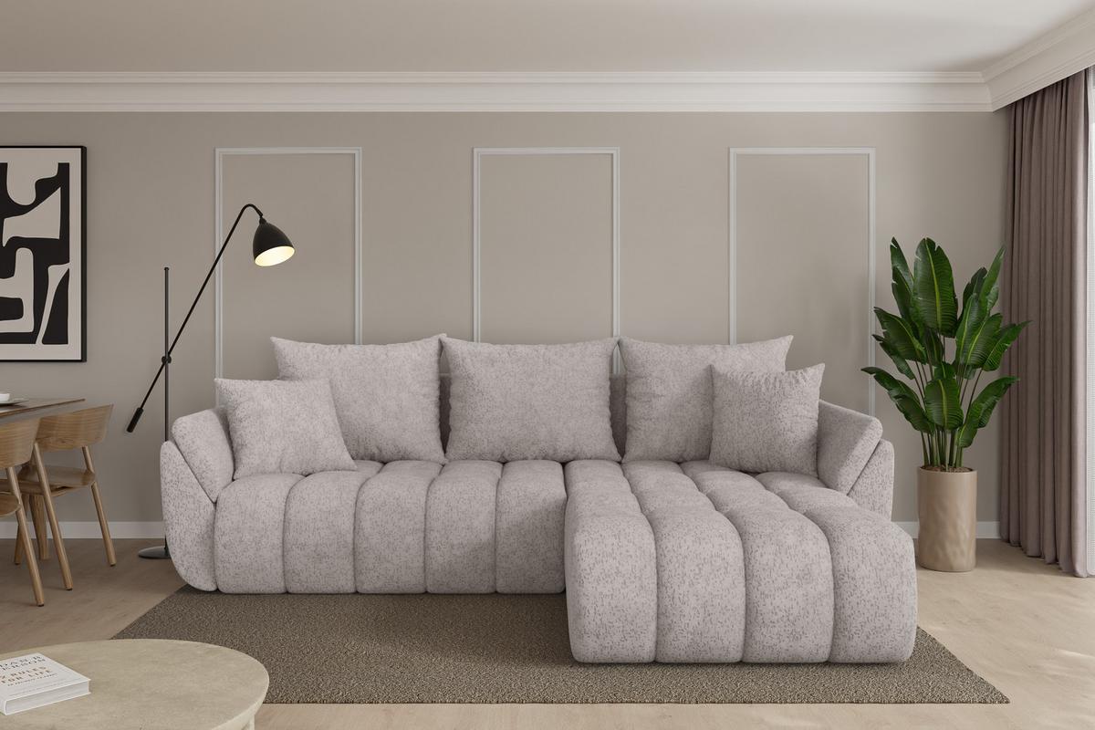 ECKSOFA mit Schlaffunktion Ottomane Rechts TOKO-L-v1 277x194x86 Hellgrau Velours - Hellgrau/Schwarz, Holzwerkstoff/Kunststoff (277/194cm) - ALTDECOR