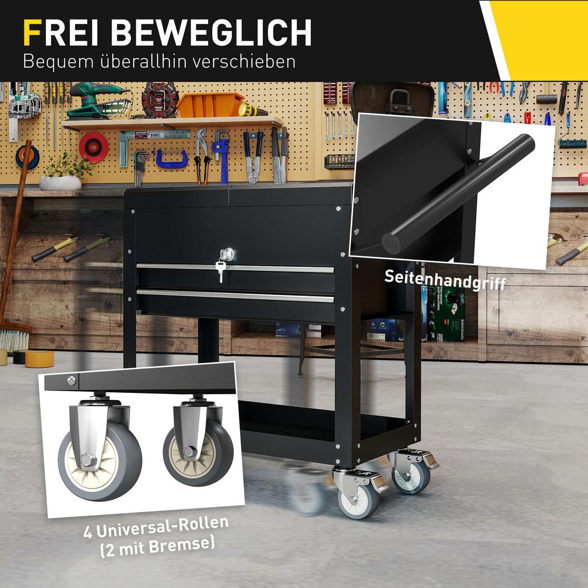 WERKSTATTWAGEN Stahl Schwarz - Schwarz, Metall (38/80/130cm) - HOMCOM