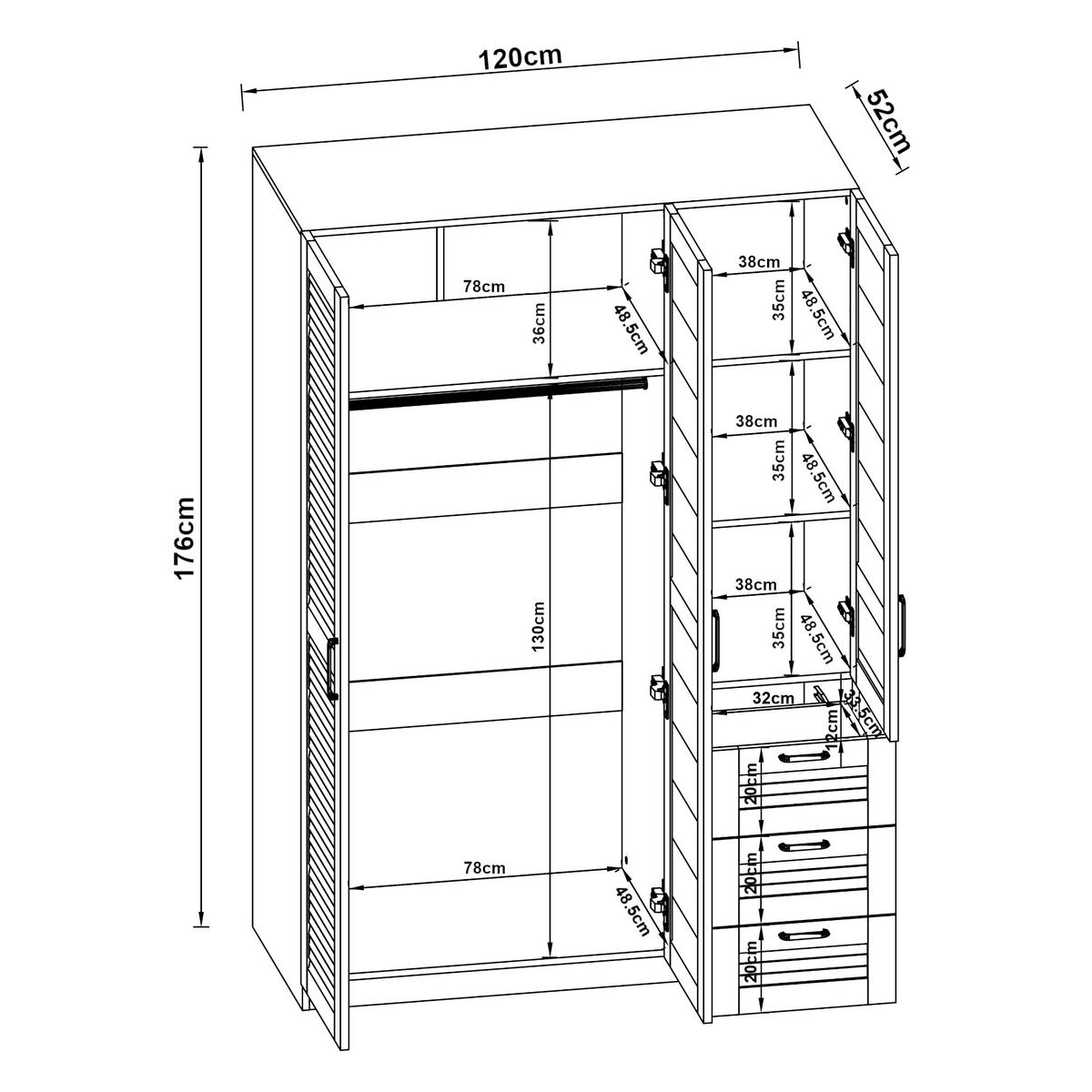 KLEIDERSCHRANK Finning - Weiß, Holzwerkstoff (120/176/52cm) - [en.casa]