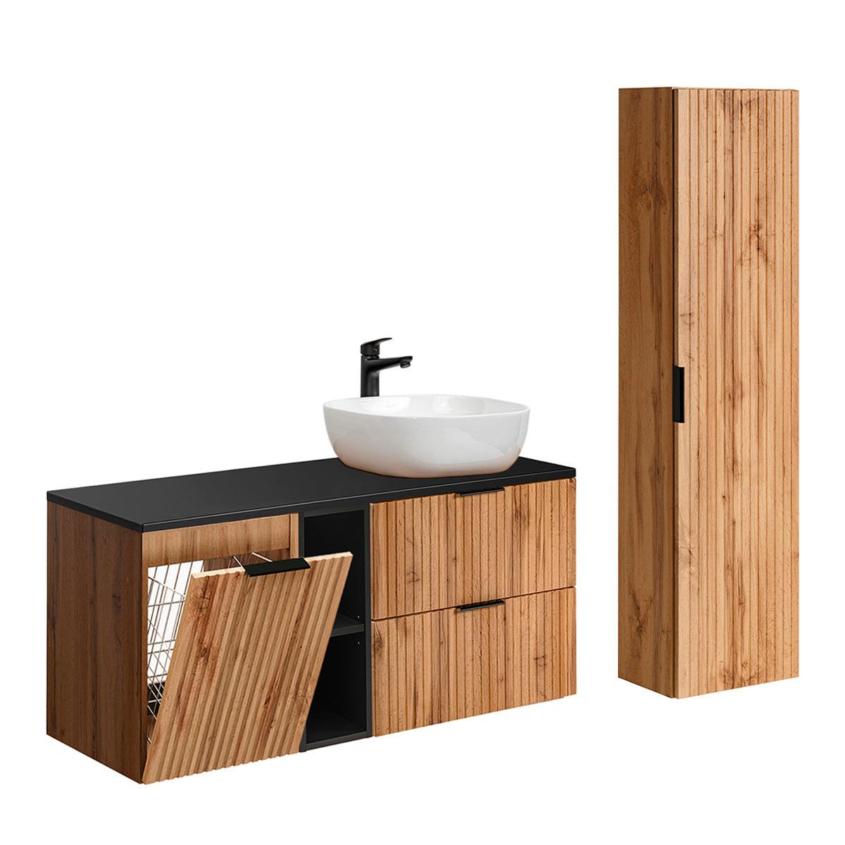 BADMÖBEL 120.8cm Adriel 2er-Set Holz und Schwarz - Schwarz, Holzwerkstoff (120.8/59/46cm) - Petits-meubles