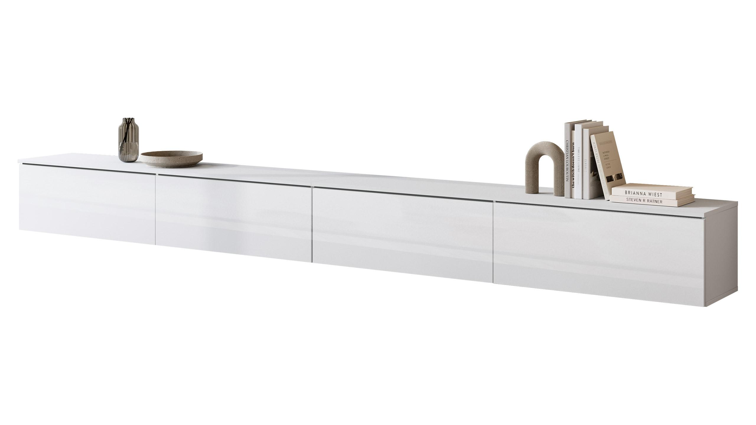 TV-LOWBOARD D300 mit weißer LED Beleuchtung - Weiß Hochglanz/Silberfarben, Holzwerkstoff/Kunststoff (300/30/33cm) - MIRJAN24
