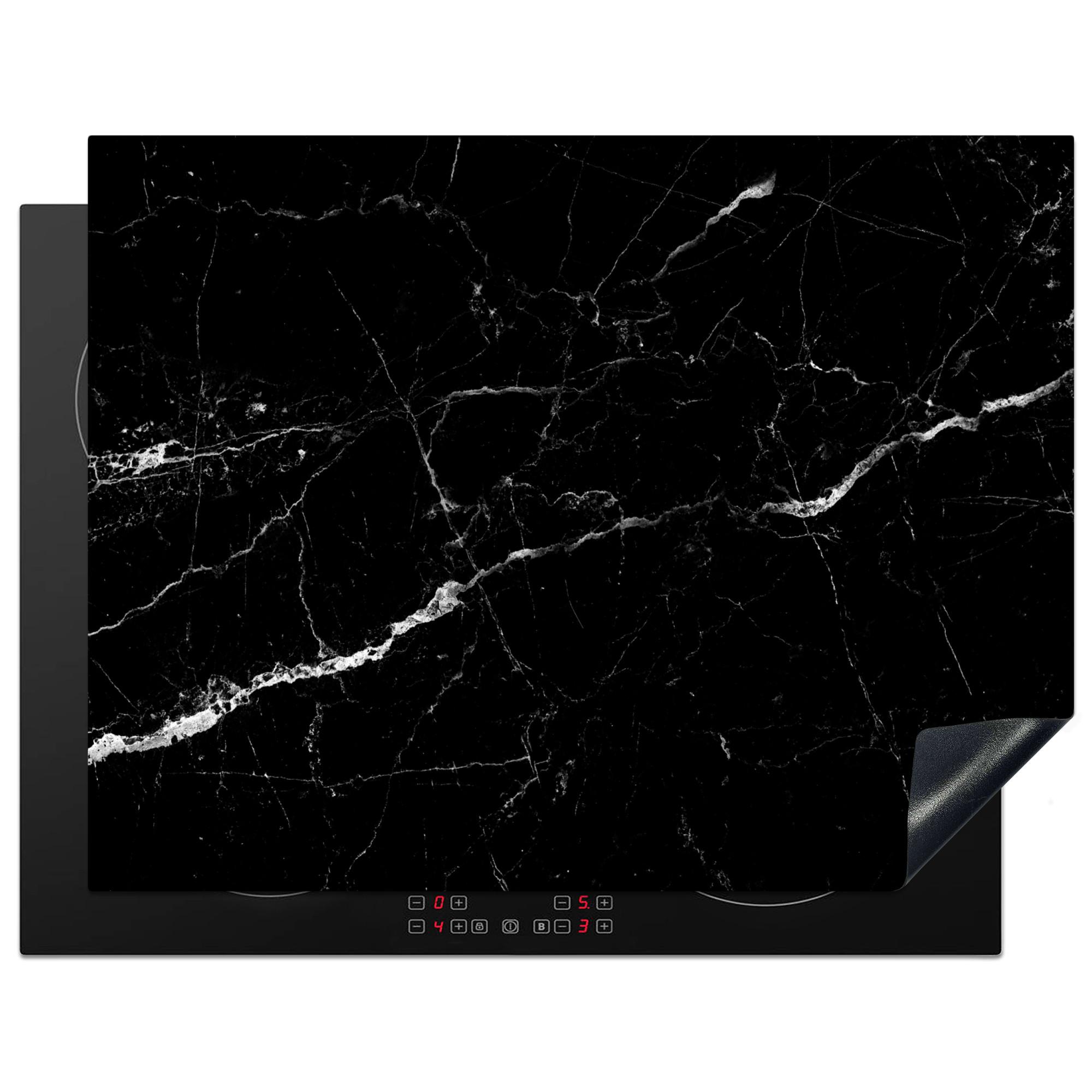 HERDABDECKPLATTE Marmoroptik - Schwarz - Luxus Induktionsmatte 77x59 cm - Grau, Kunststoff (77/59/0.2cm) - MuchoWow