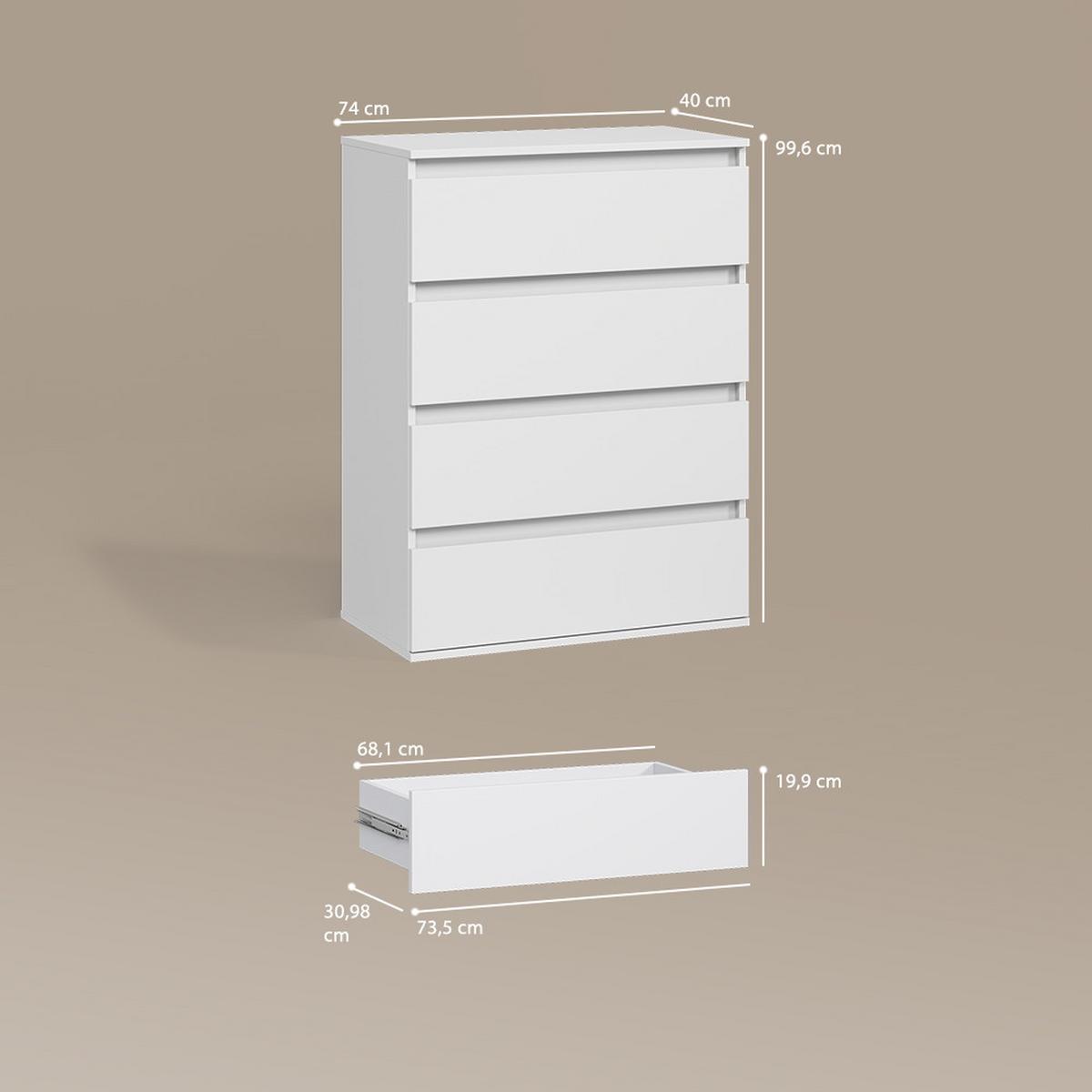 KOMMODE Garda Weiß 74 x 99.6 cm mit 4 Schubladen - Weiß, Holzwerkstoff (74/99.6/40cm) - Livinity®