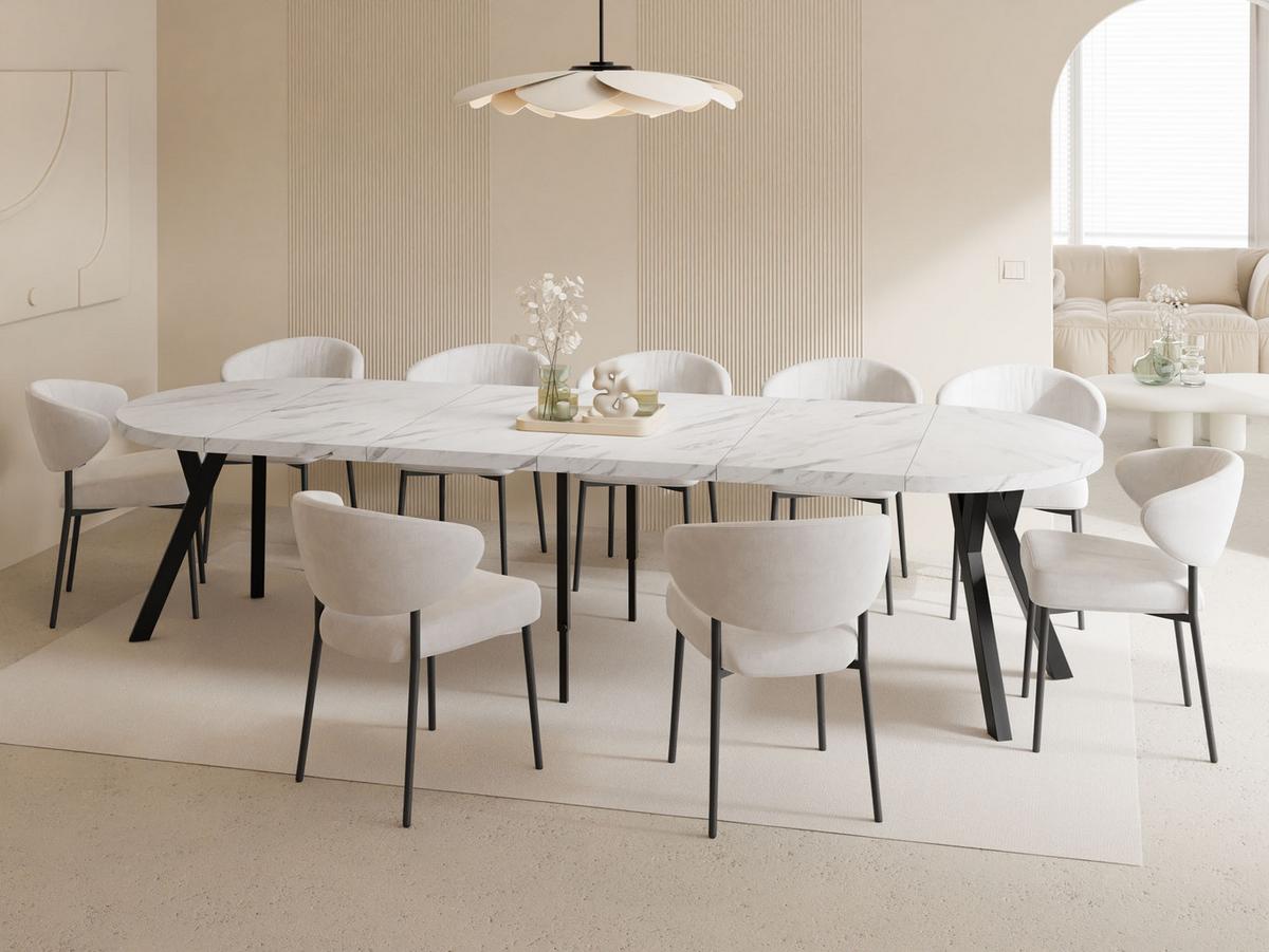 ESSTISCH Twixy XXL groß rund oval ausziehbar, Marmor Weiß 100-300/100/76 cm - Ecru/Schwarz, Holz/Holzwerkstoff (100/300/76cm) - WFL GROUP