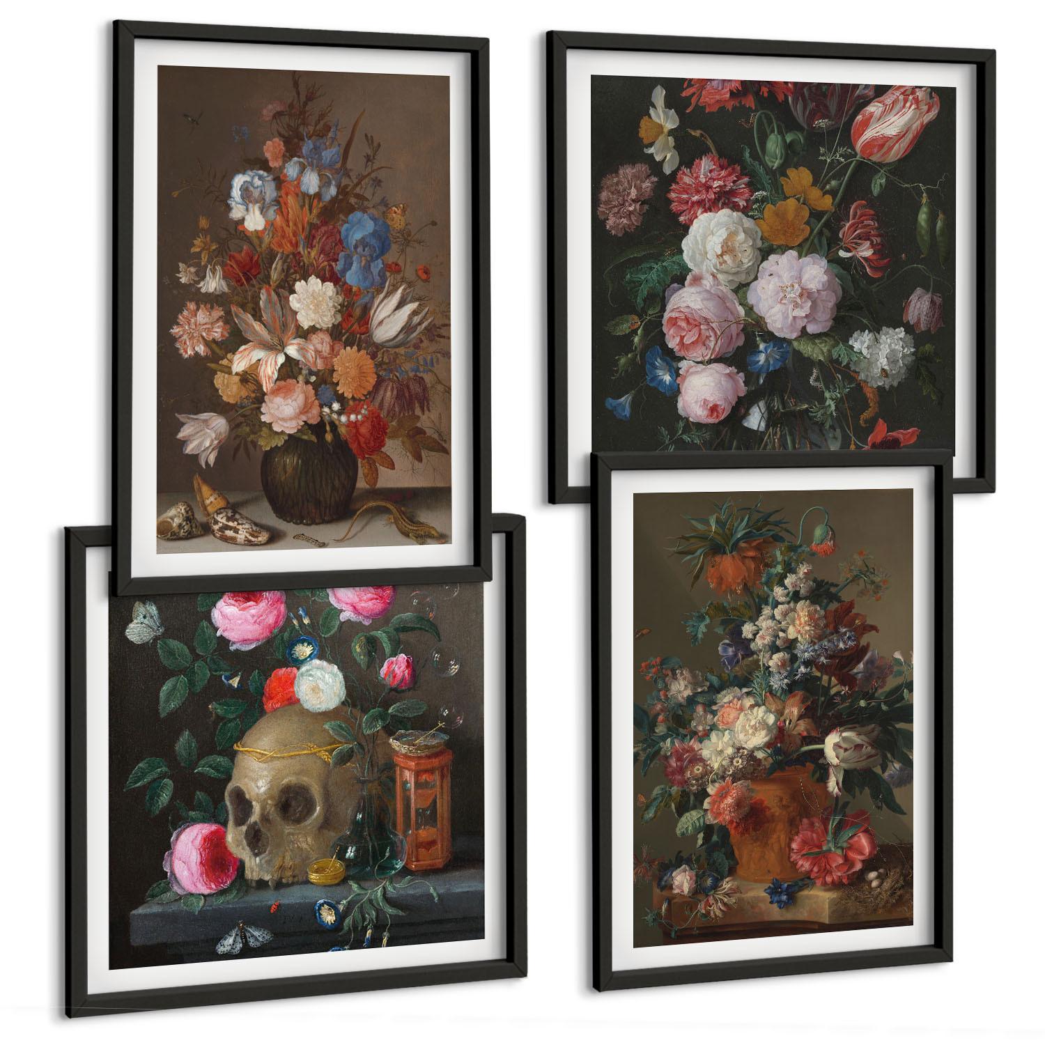 BILDER SET 4er Set - 50x50 cm & 40x60 cm Schwarzer Rahmen - Blumenarrangements in Vasen - Schwarz, Kunststoff (50/50cm) - TULUP