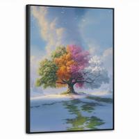 LEINWAND Bilder mit Rahmen - Baum - Jahreszeiten - Winter - Landschaft - 60x80 - Multicolor, Textil (60/80cm) - MuchoWow