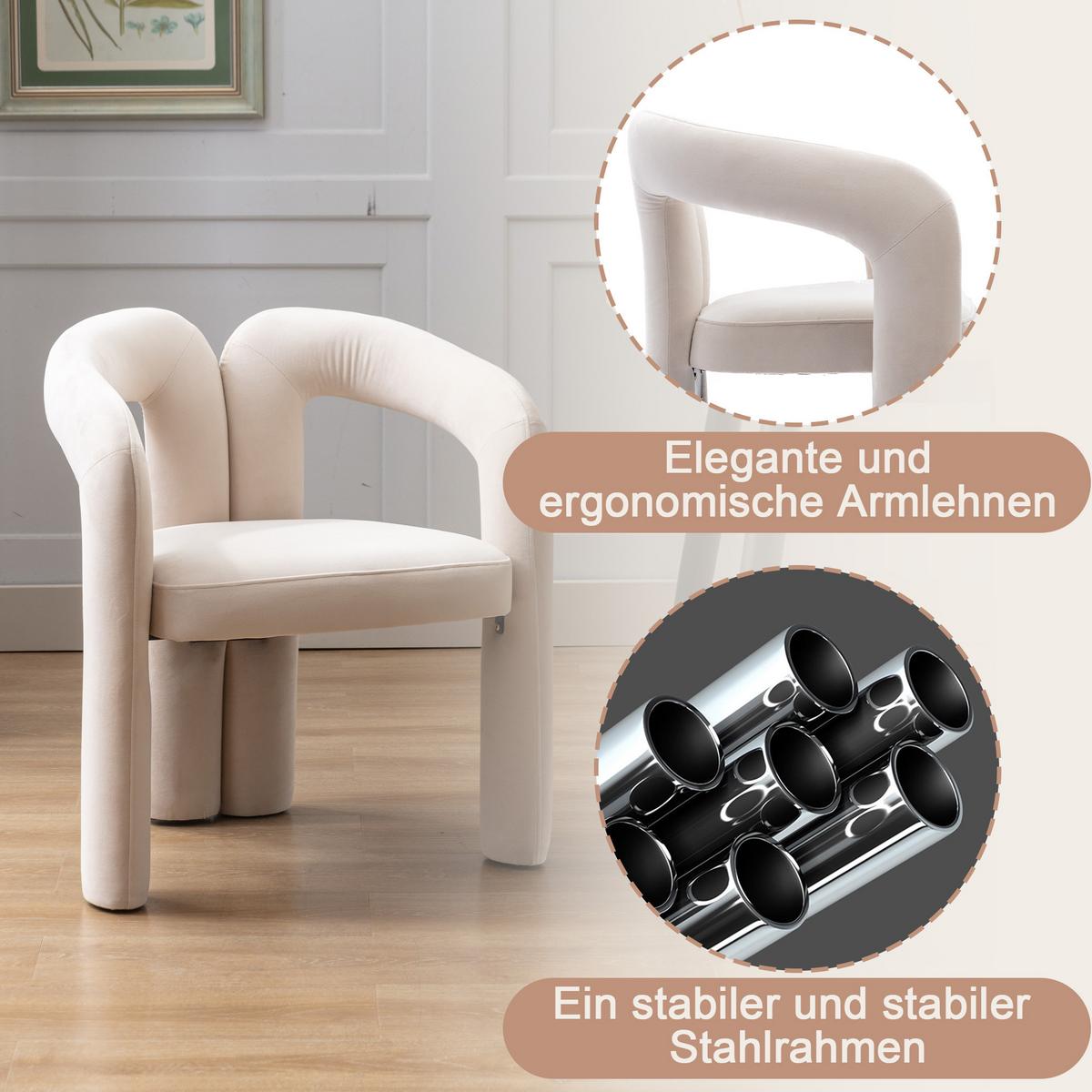 ESSZIMMERSTUHL 2er-Set Samt Sessel Modernes Design Holzbeine - Beige, Textil (64/71/50.5cm) - Urban Meuble