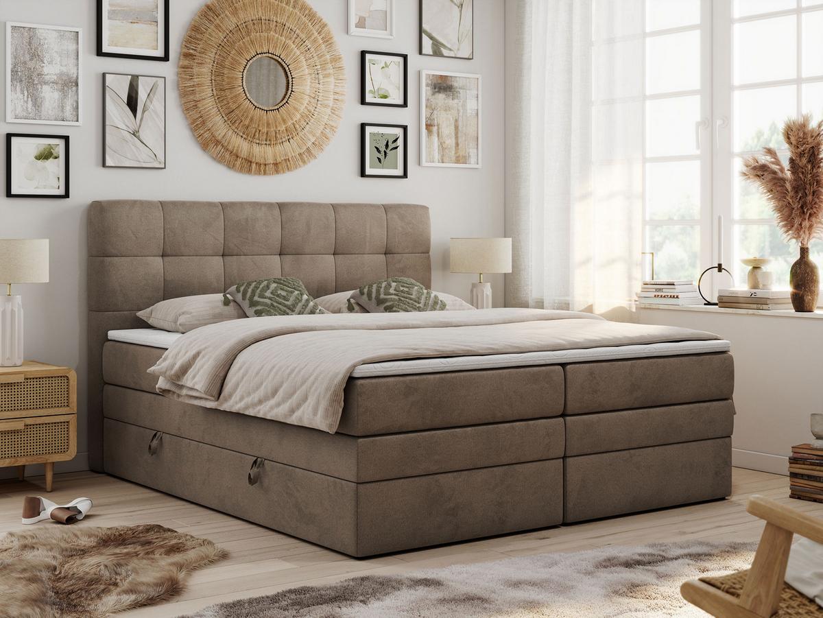 BOXSPRINGBETT LUKA KING 180/200 Braun Velvet - H3 - Braun, Holz/Textil (180/200cm) - MKS