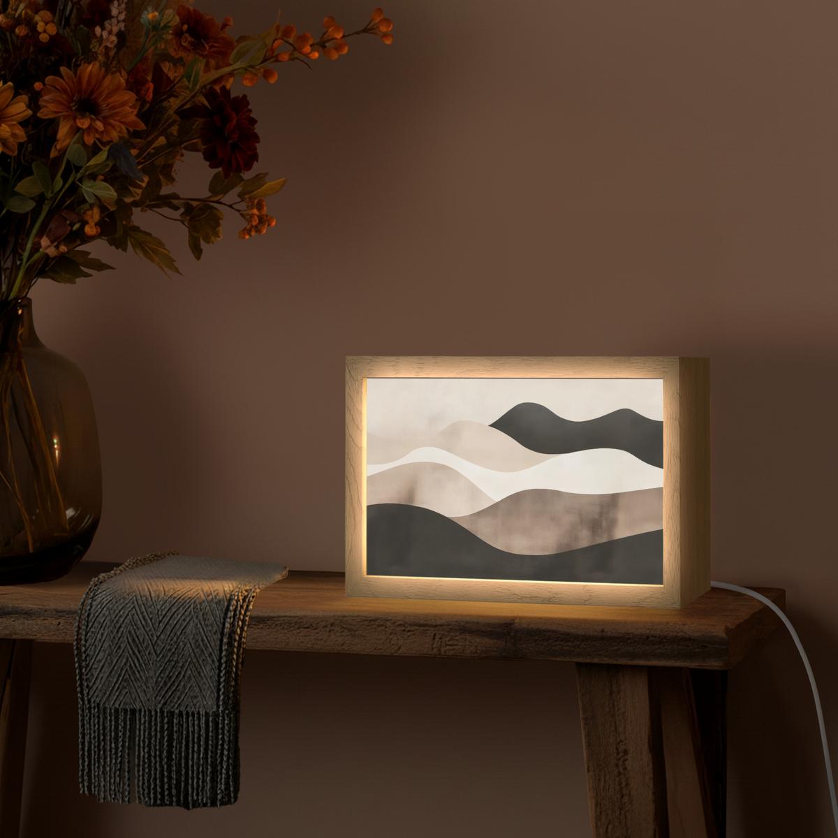 WANDLEUCHTE Abstrakt - Landschaft - Wellen - Cremefarben 30x20 cm - Graubraun, Holzwerkstoff (30/20/8cm) - OnlyWow