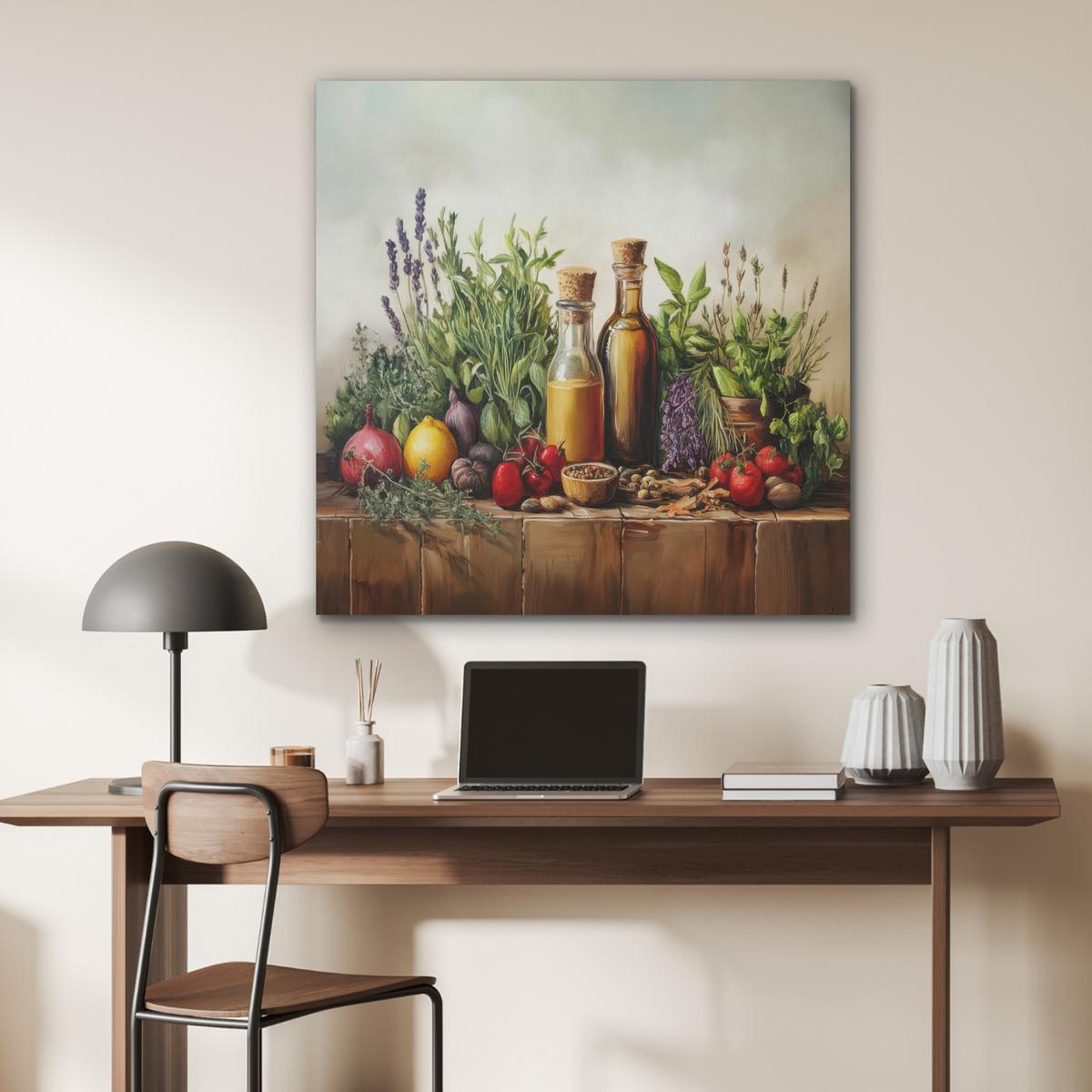 AKUSTIKBILD Stilleben - Kräuter - Gewürze - Früchte - Farbenfroh Akustikpaneele 90x90 cm - Grün, Kunststoff (90/90/0.9cm) - MuchoWow