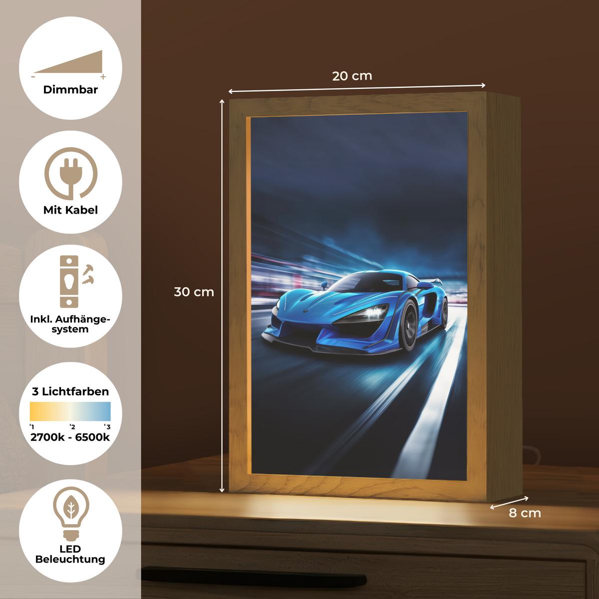 NACHTTISCHLAMPE Auto - Blau - Jungen - Kind 20x30 cm - Blau, Holzwerkstoff (8/20/30cm) - OnlyWow