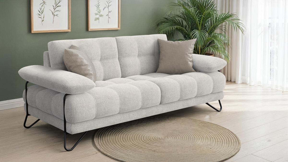 SOFA BUBBARA 2,5-Sitzer, creme - Creme/Schwarz, Holz/Textil (215/87/96cm) - Wozimo