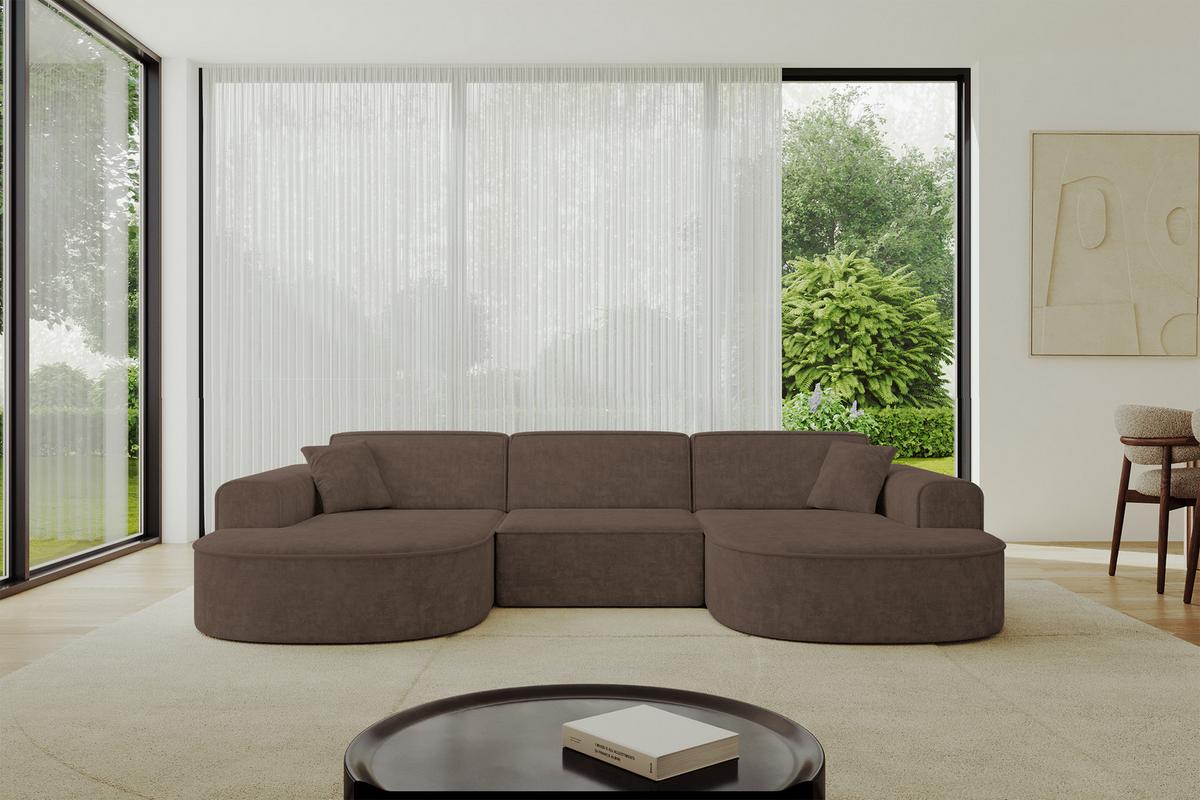 WOHNLANDSCHAFT MARI-U1 - 303x171x79 cm Braun Velours - Schwarz/Braun, Holzwerkstoff/Kunststoff (303/79/171cm) - ALTDECOR