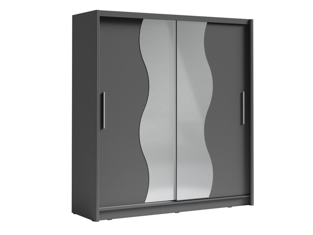 SCHWEBETÜRENSCHRANK RANOR 200/215/62,5cm 2-türig mit Spiegel Grau - Grau, Holzwerkstoff (200/215/62.5cm) - MASSENO