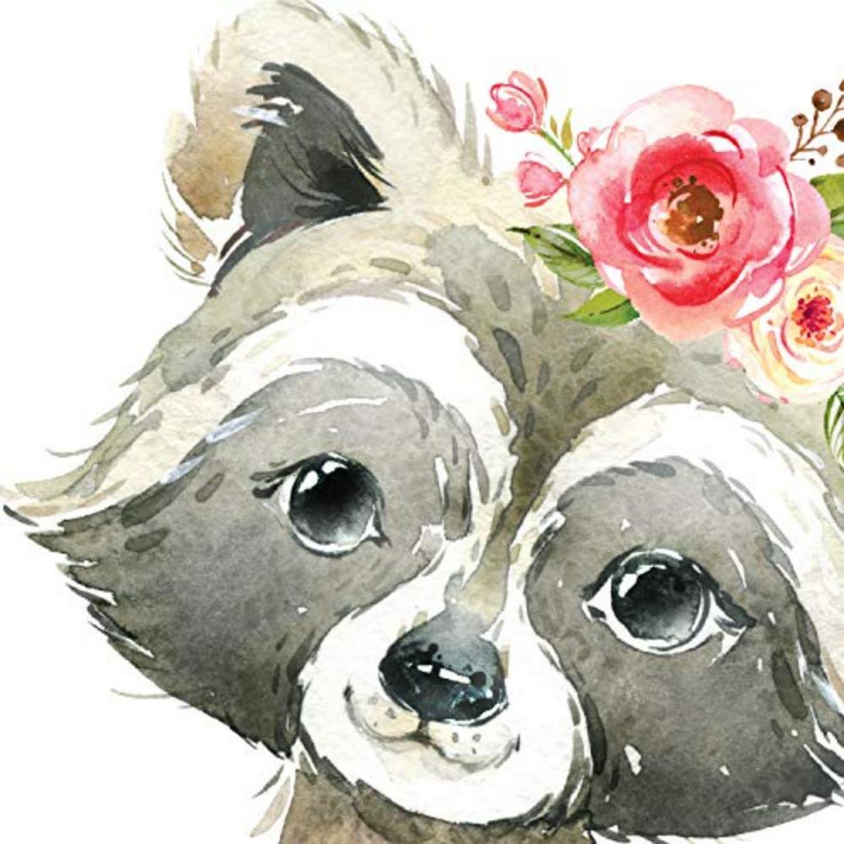 POSTER Set mit 4 Hyena Stinktier Eule Fuchs A3 Schwarzer Rahmen - Schwarz, Papier (29.7/3cm) - Nacnic