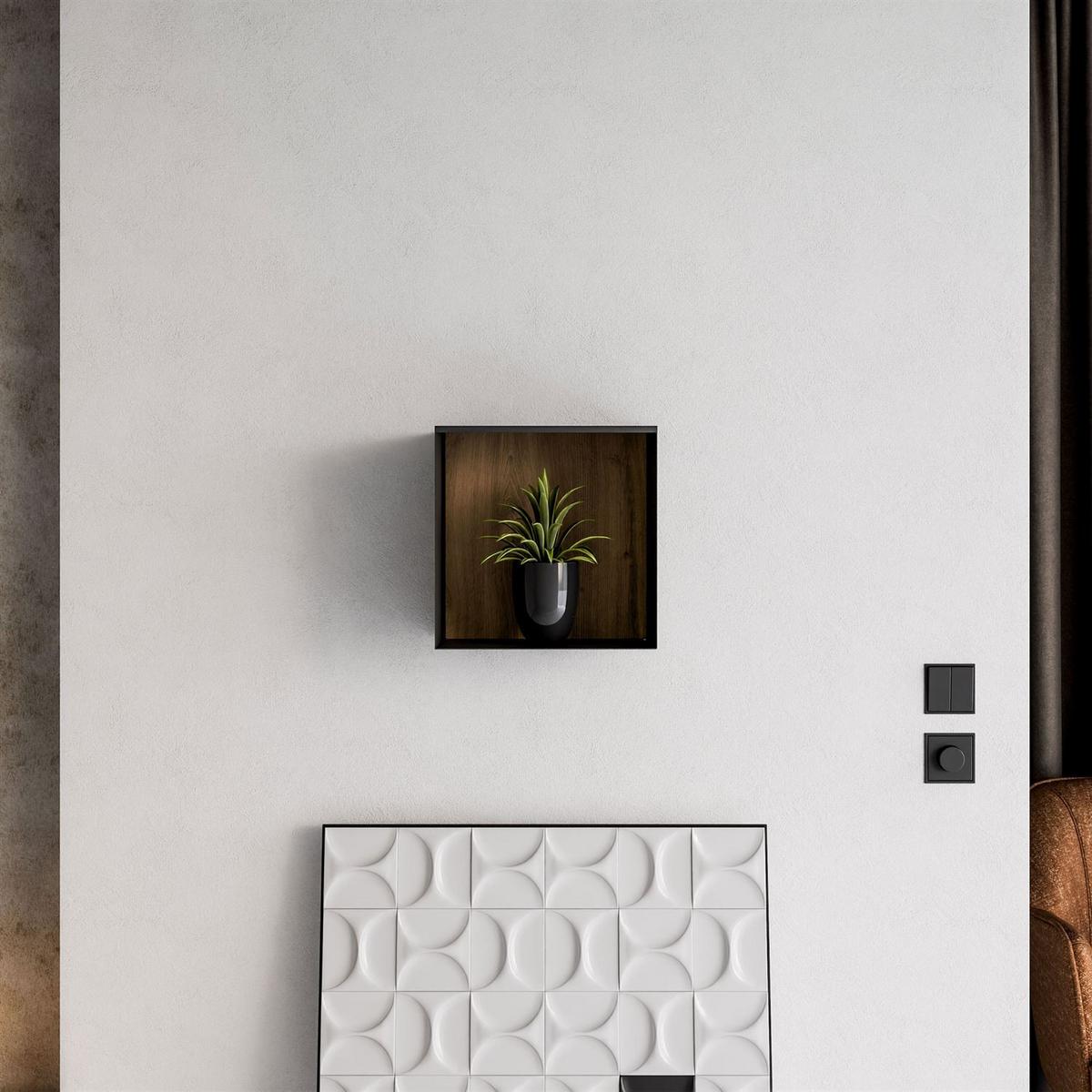 METALLREGAL QUADRO mit LED Beleuchtung - Schwarz/Eiche Artisan, Holzwerkstoff (33/33/20cm) - Lookway